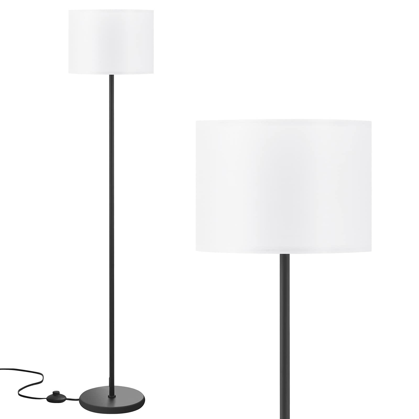Ambimall 60'' Modern Floor Lamp Set of 2, 2PK Tall Lamps for Living Room Bedroom, Beige Shade with Black Pole(Without Bulb)