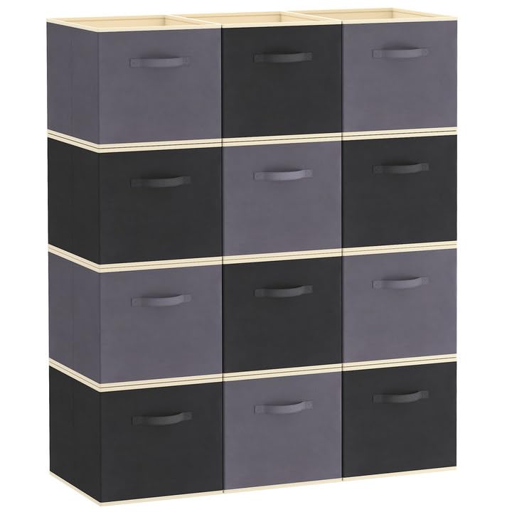 Lifewit Storage Cubes, Foldable Decorative Fabric Storage Baskets for Organizing Home Organizers with Handles for Shelves, Closet, 11 Inch Bins, 18L Gray, 12 Packs