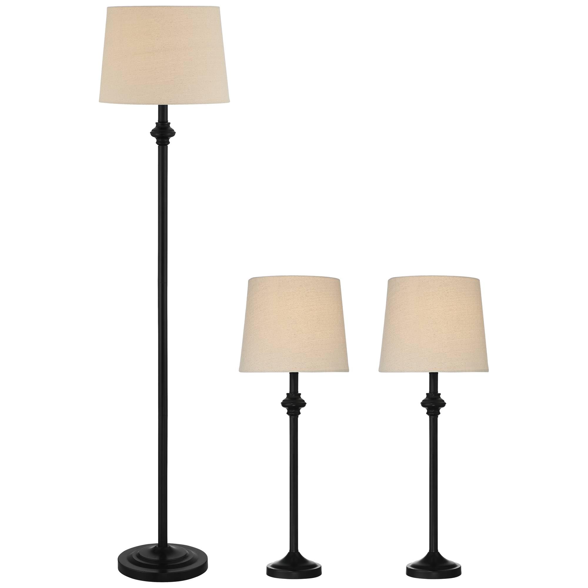 360 Lighting Carter Traditional Table 3 Piece Floor and Table Lamp Set Bronze Metal Oatmeal Drum Shade Decor for Living Room Bedroom House Bedside Nightstand Home Office Reading Family