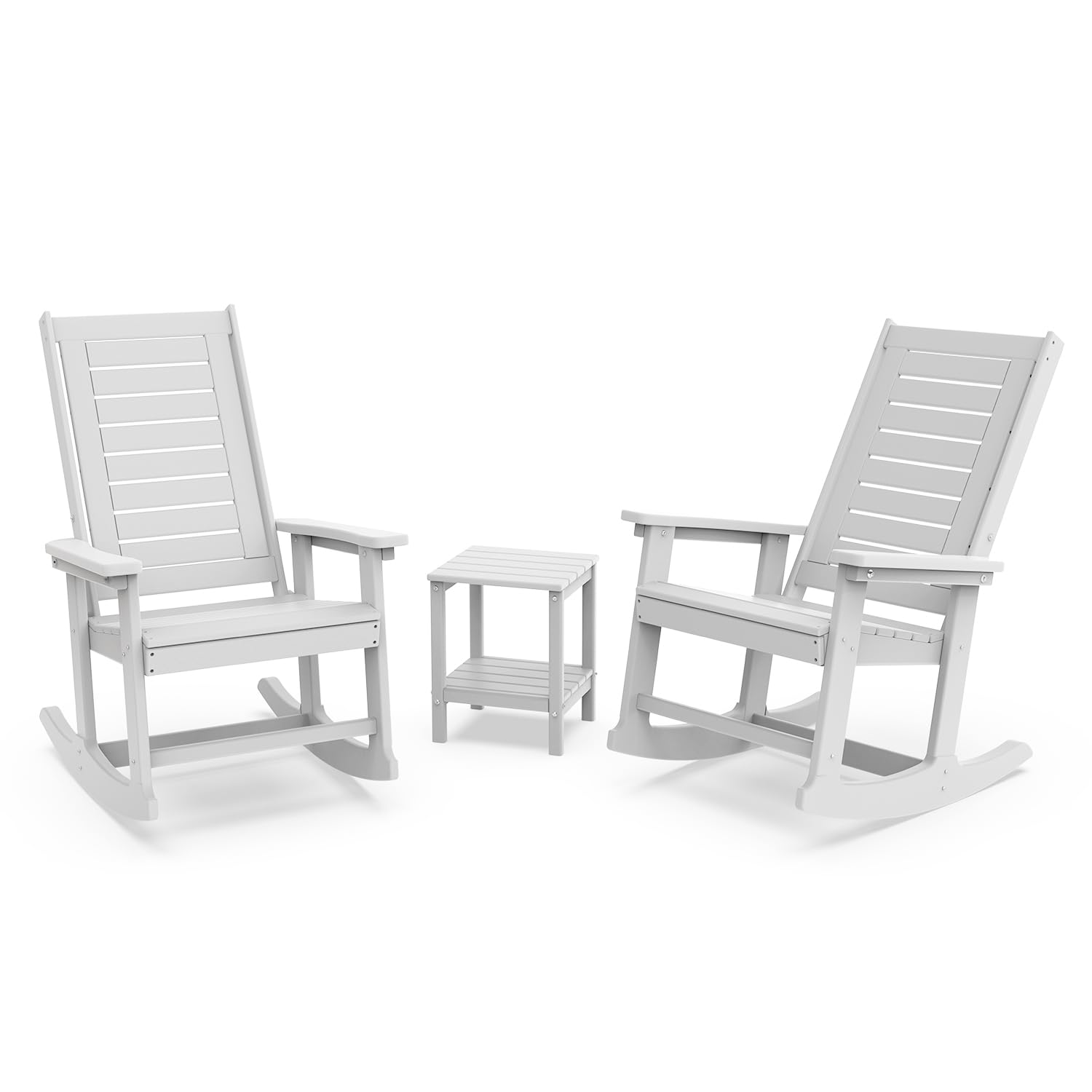GREENVINES Outdoor Rocking Chairs | Set of 2 | Porch Rocker | HDPE Plastic | Black | Oversized Rockers | High Back | Big & Tall | Ladder Back | for Patio Outside Backyard Balcony