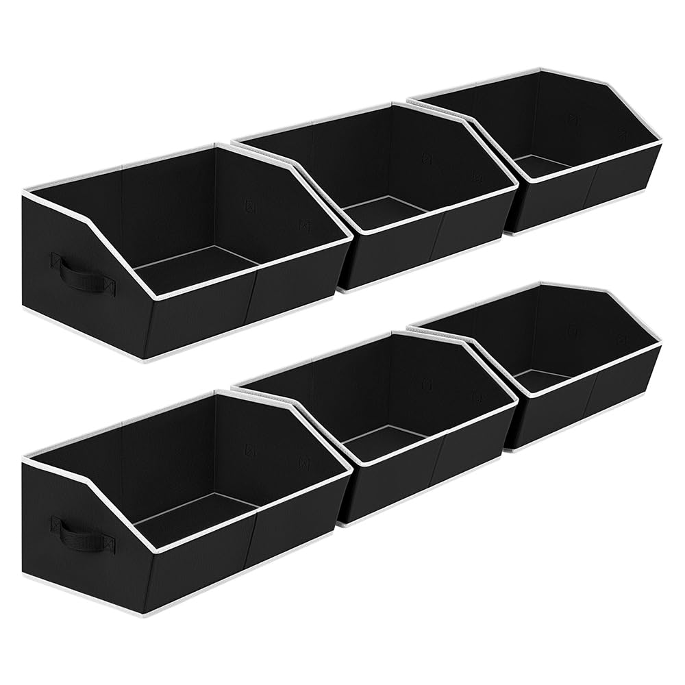 Closet Organizers Bins 6 Packs - Large Closet Shelf Organizer with Handles, Fabric Trapezoid Storage Bins, Collapsible Storage Cubes for Clothes, Towels, Light Gray