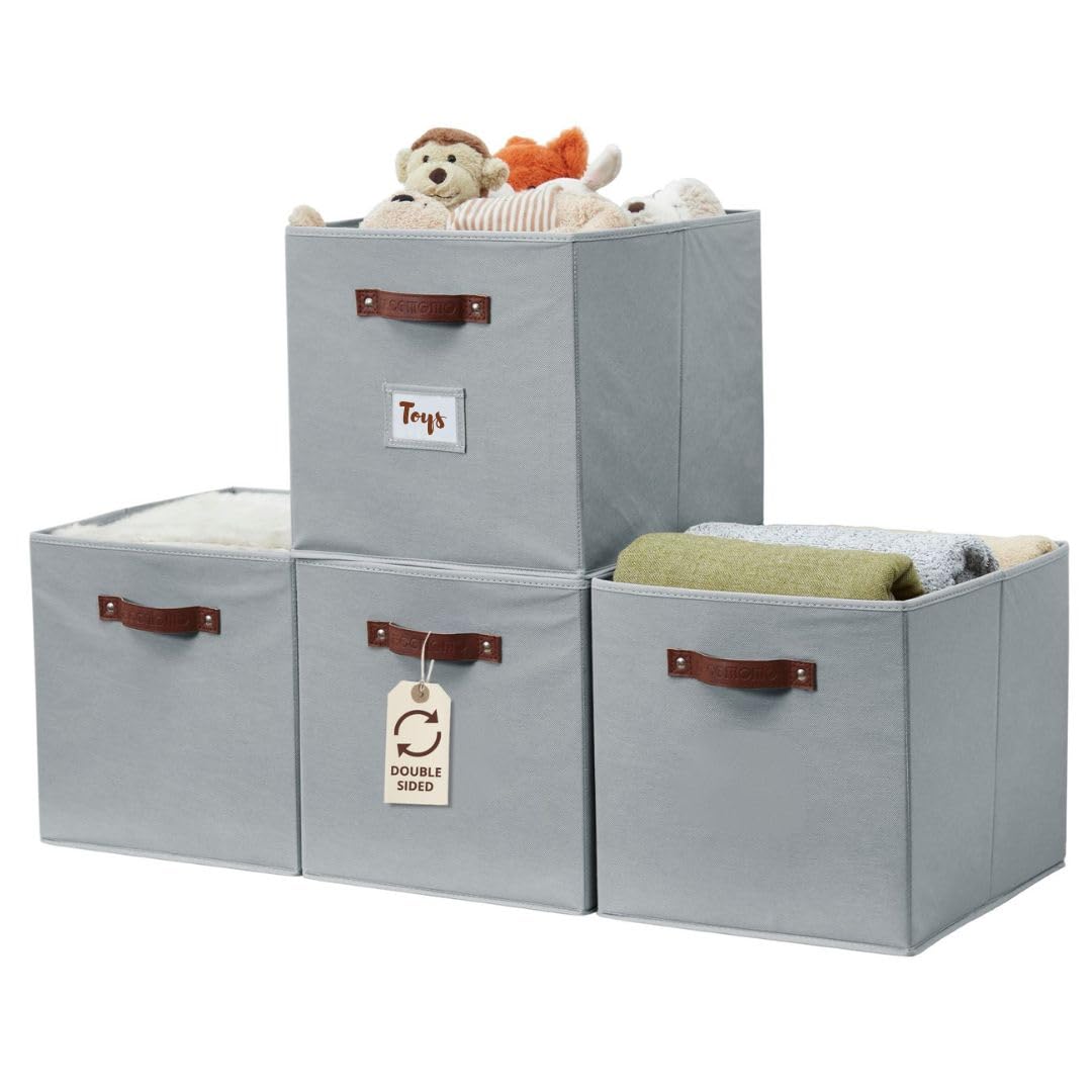 DECOMOMO Storage Bins, Cube Storage Bin with Labels, Fabric Storage Cubes for Shelves (10.5" x 11" / 6pcs, Sage Green)