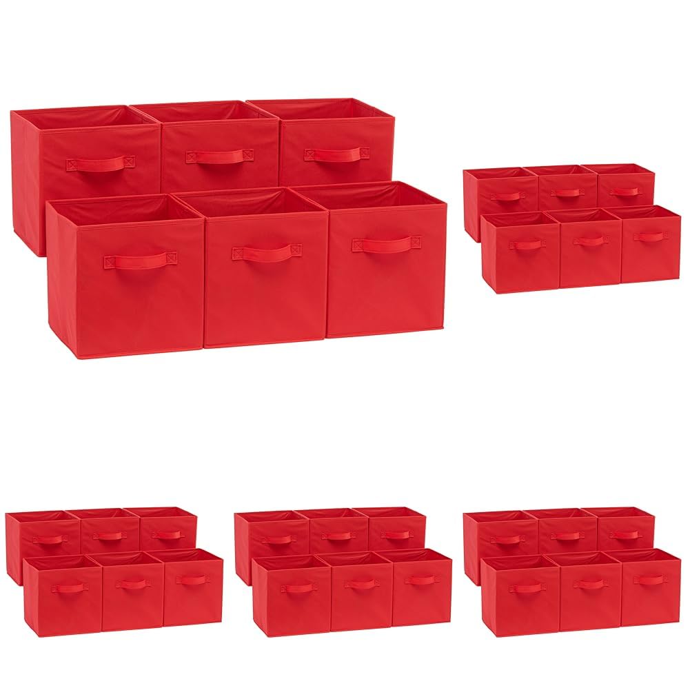 Amazon Basics Collapsible Fabric Storage Bins Organizer with Handles, Sturdy, Foldable, 10.5" x 10.5" x 11", Black, 6-Pack