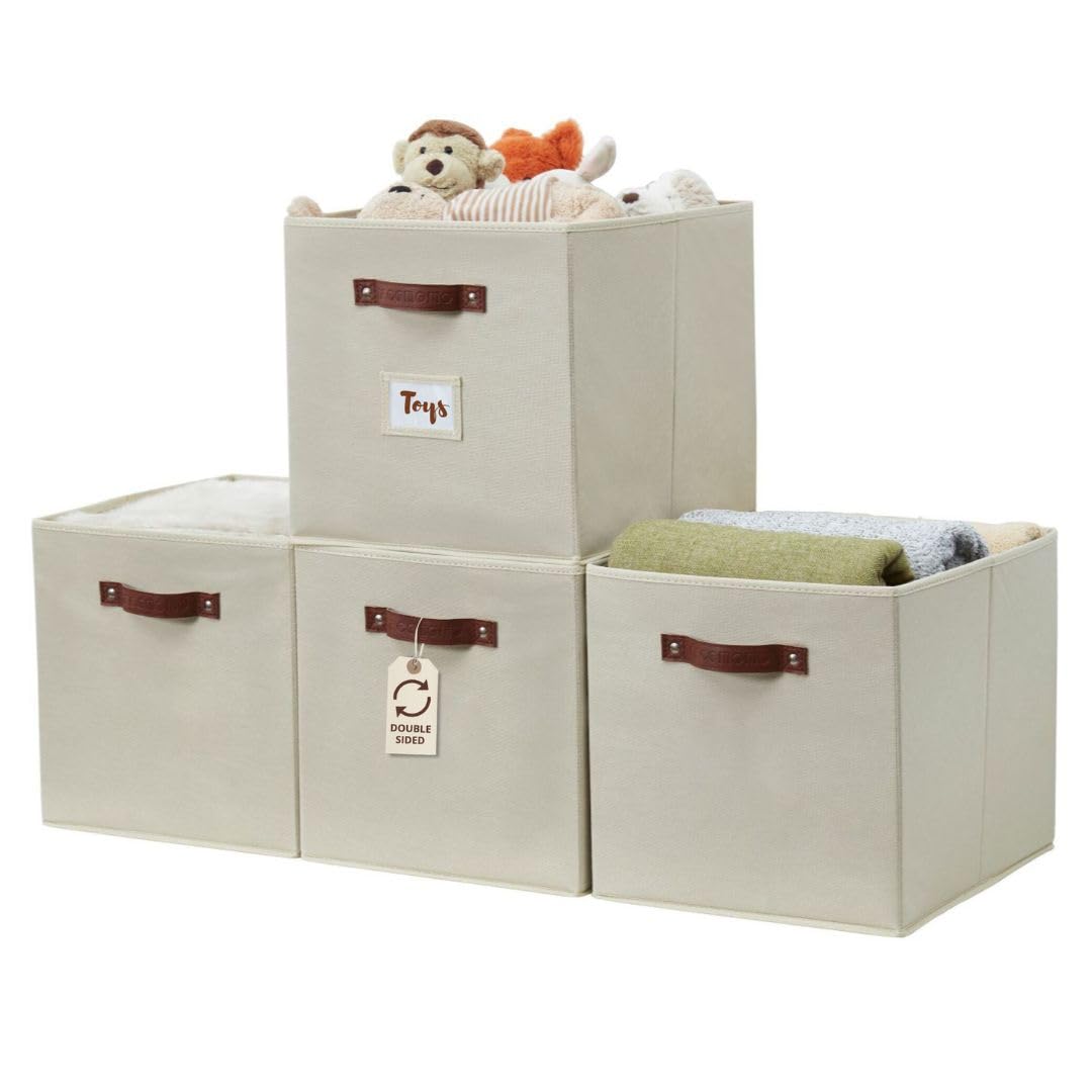 DECOMOMO Storage Bins, Cube Storage Bin with Labels, Fabric Storage Cubes for Shelves (10.5" x 11" / 6pcs, Sage Green)