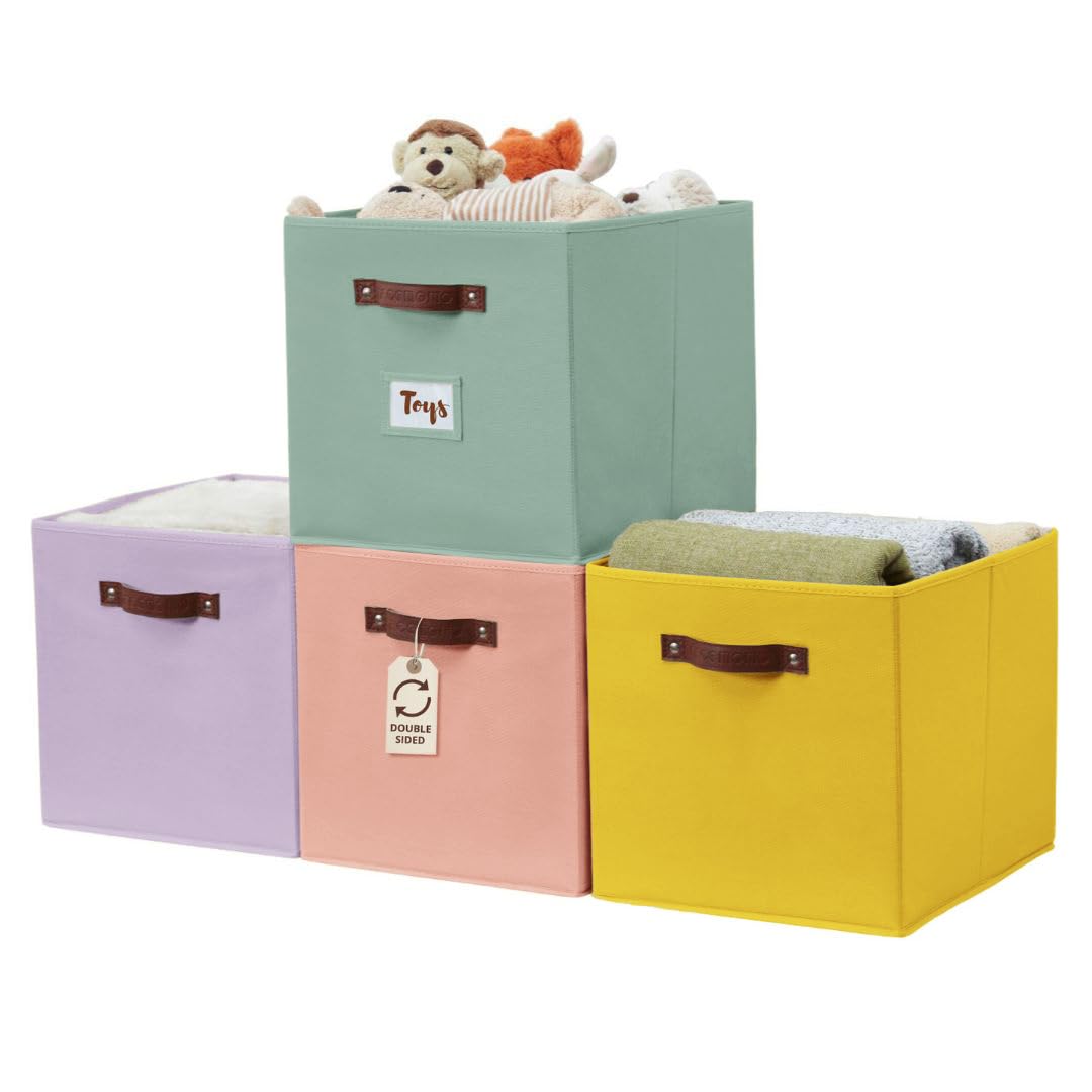 DECOMOMO Storage Bins, Cube Storage Bin with Labels, Fabric Storage Cubes for Shelves (10.5" x 11" / 6pcs, Sage Green)