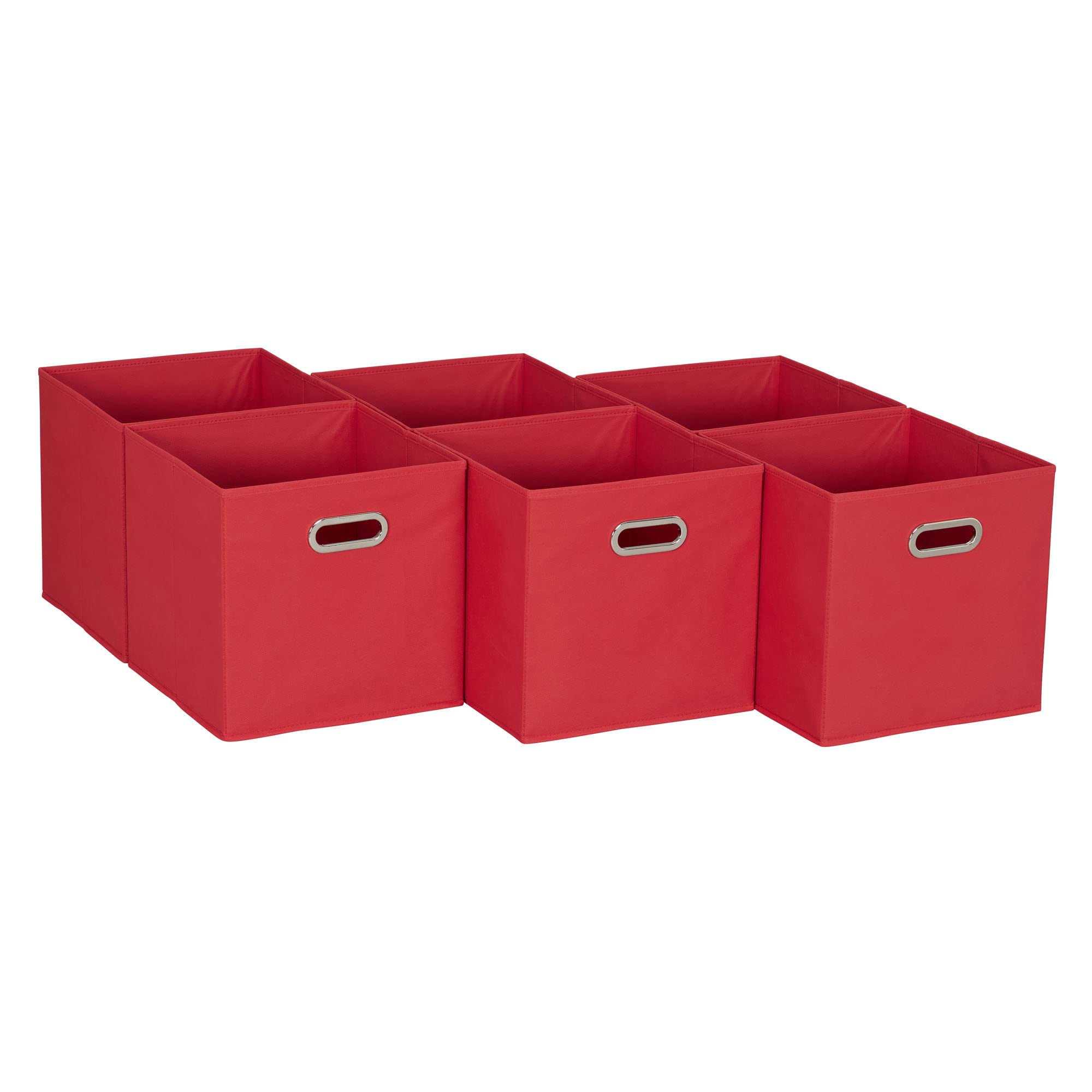 Household Essentials Foldable Fabric Storage Bins 6 Piece Set, Strong Poly-Woven Fabric, Sturdy Chipboard Sides, Grommet Front Handle, Stackable and Foldable, Classic Design, Black