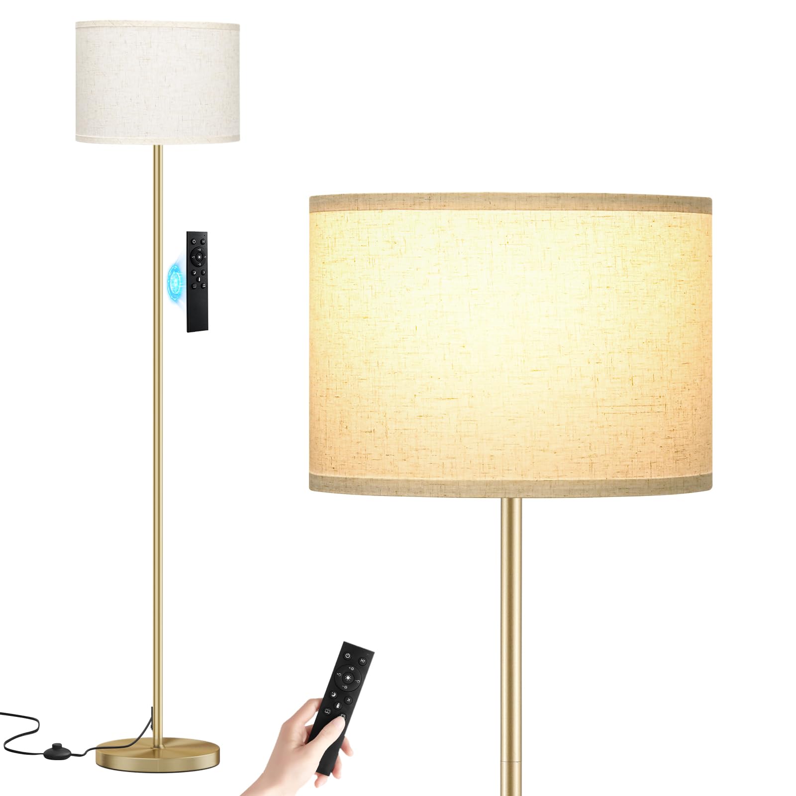 Ambimall 60'' Modern Floor Lamp Set of 2, 2PK Tall Lamps for Living Room Bedroom, Beige Shade with Black Pole(Without Bulb)