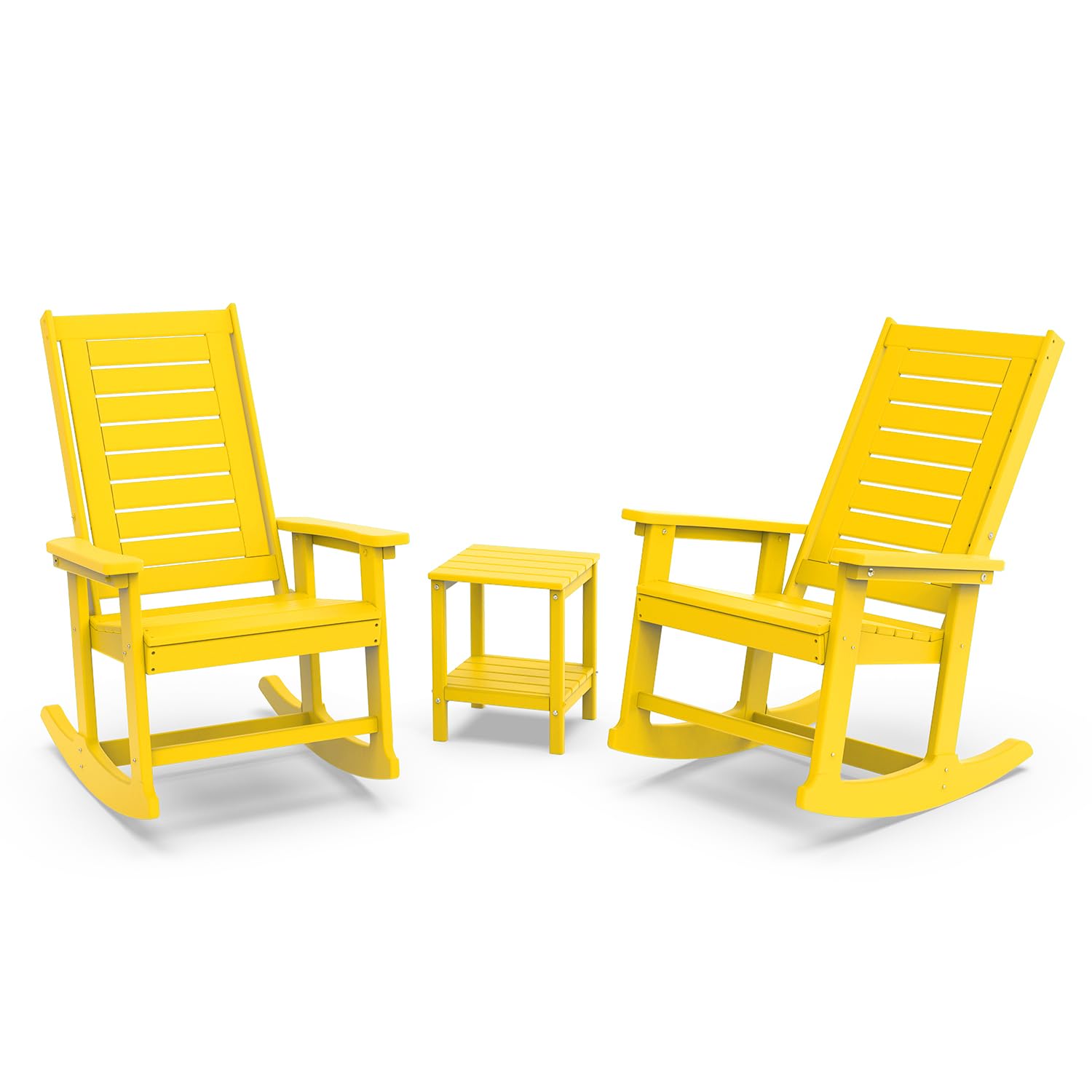 GREENVINES Outdoor Rocking Chairs | Set of 2 | Porch Rocker | HDPE Plastic | Black | Oversized Rockers | High Back | Big & Tall | Ladder Back | for Patio Outside Backyard Balcony