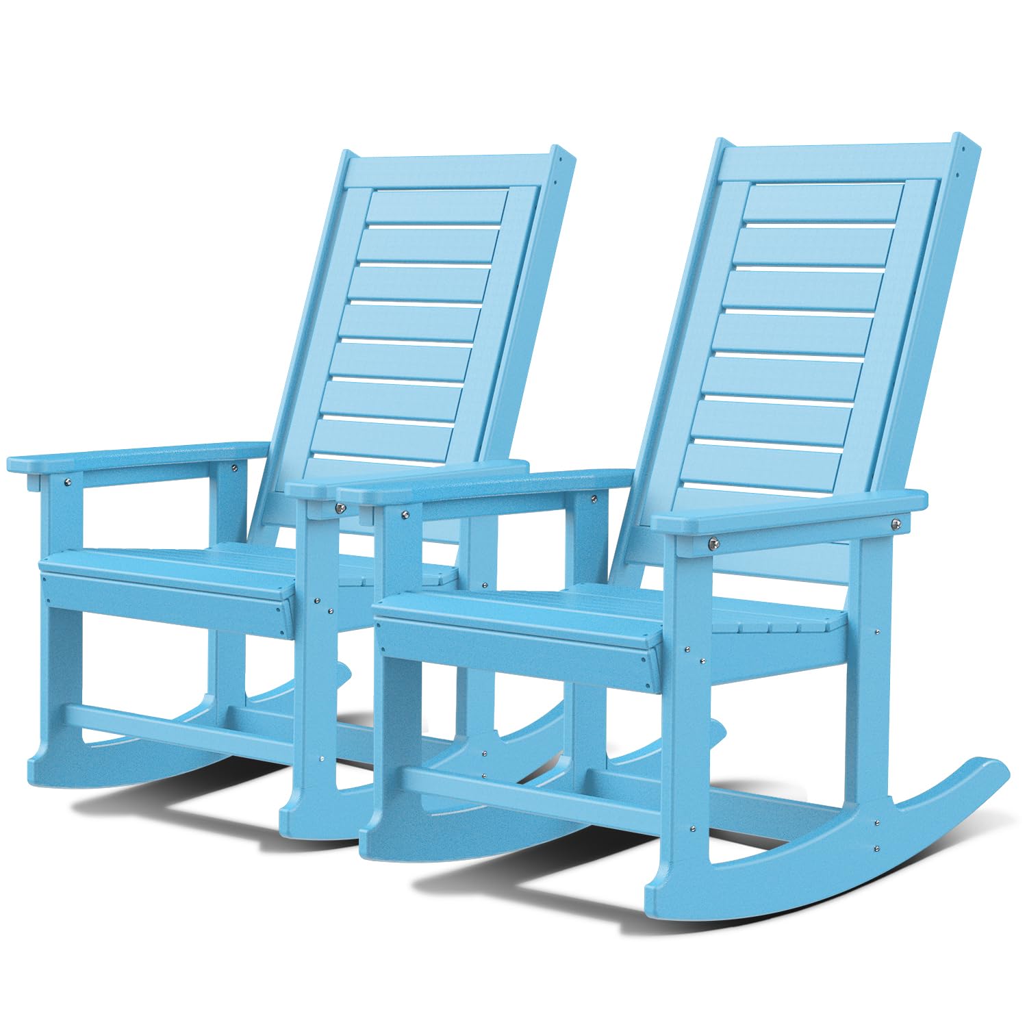 GREENVINES Outdoor Rocking Chairs | Set of 2 | Porch Rocker | HDPE Plastic | Black | Oversized Rockers | High Back | Big & Tall | Ladder Back | for Patio Outside Backyard Balcony
