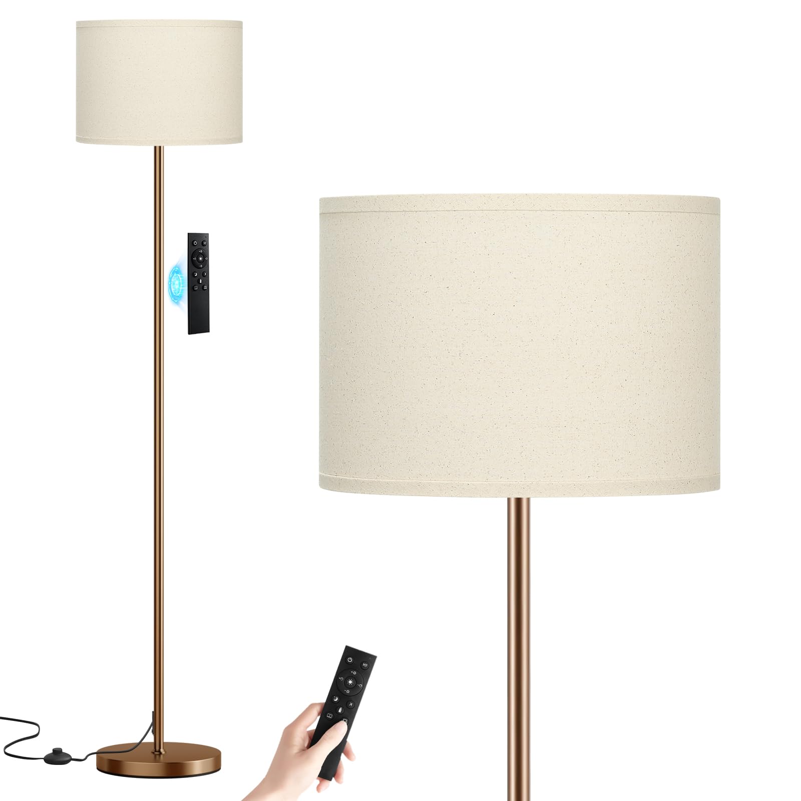Ambimall 60'' Modern Floor Lamp Set of 2, 2PK Tall Lamps for Living Room Bedroom, Beige Shade with Black Pole(Without Bulb)