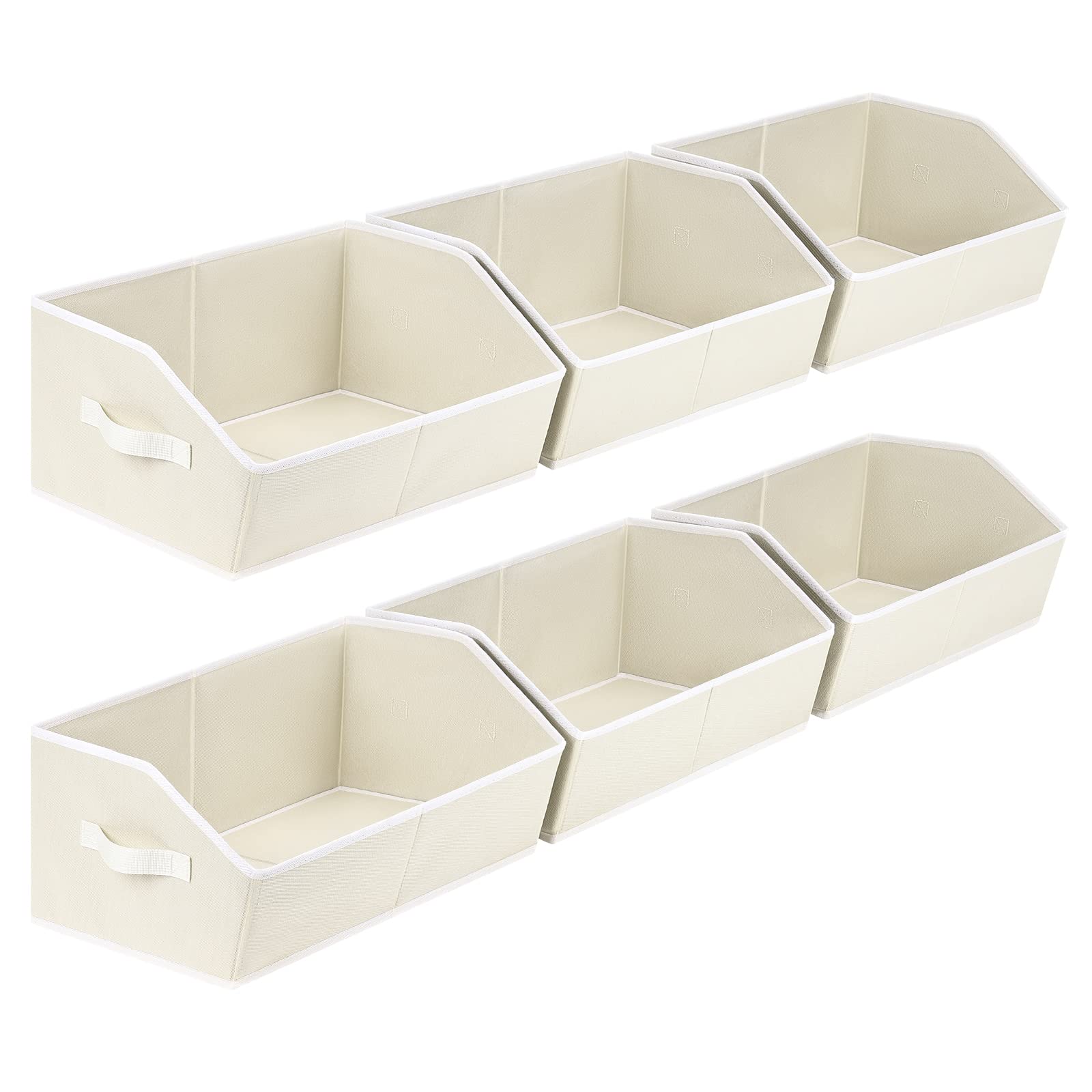 Closet Organizers Bins 6 Packs - Large Closet Shelf Organizer with Handles, Fabric Trapezoid Storage Bins, Collapsible Storage Cubes for Clothes, Towels, Light Gray