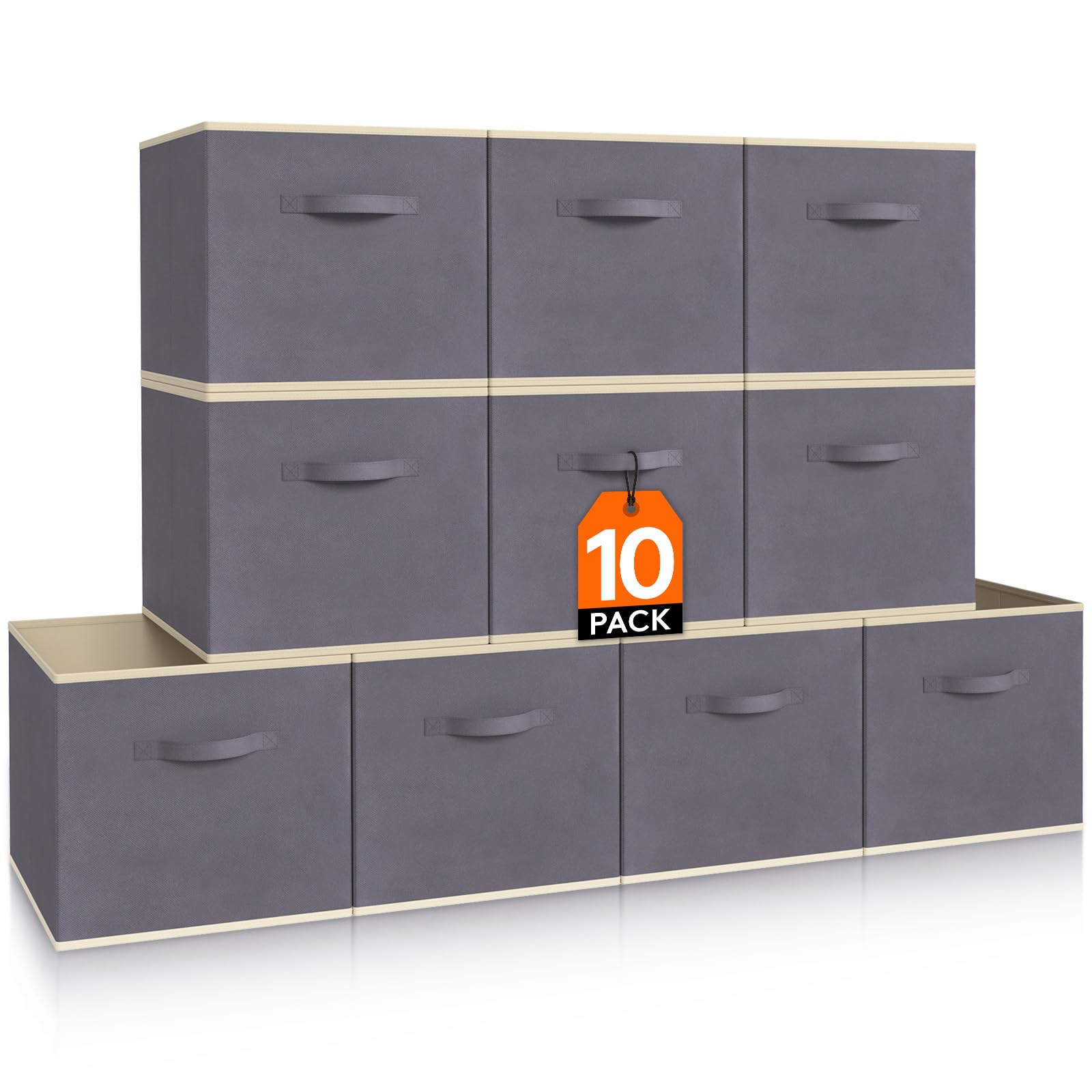 Lifewit Storage Cubes, Foldable Decorative Fabric Storage Baskets for Organizing Home Organizers with Handles for Shelves, Closet, 11 Inch Bins, 18L Gray, 12 Packs