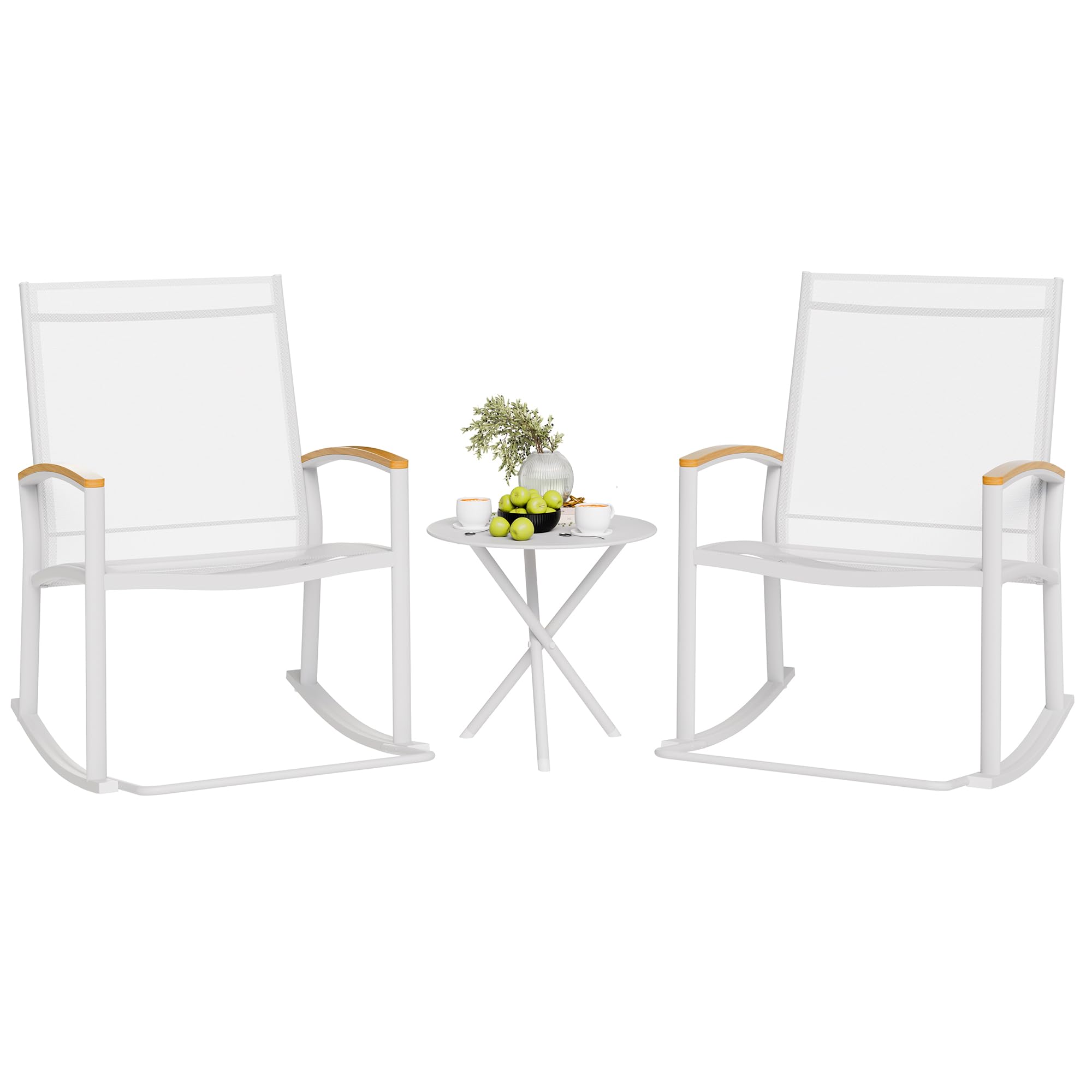 Shintenchi 3 Piece Outdoor Rocking Bistro Set, Textilene Fabric Small Patio Furniture Set, Front Porch Rocker Chairs Conversation Set with Table for Lawn, Garden, Balcony, Poolside (Black)