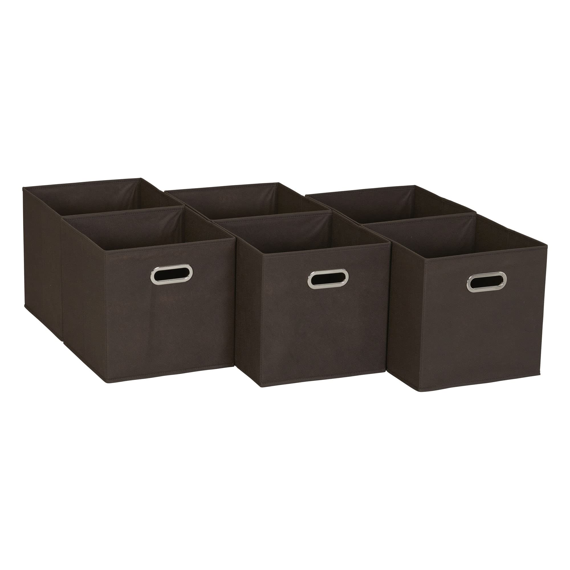 Household Essentials Foldable Fabric Storage Bins 6 Piece Set, Strong Poly-Woven Fabric, Sturdy Chipboard Sides, Grommet Front Handle, Stackable and Foldable, Classic Design, Black