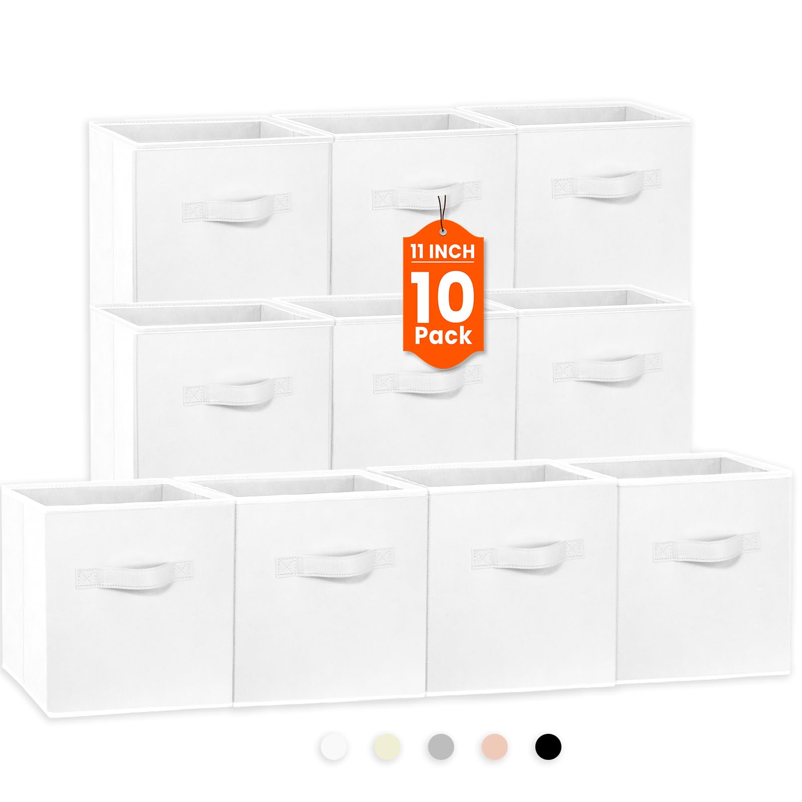 Criusia Storage Cubes, 11 Inch Clothes Storage Bins for Shelves Closet (10 Pack), Fabric Collapsible Storage Bins with Dual Handles, Cubby Storage Baskets Boxes, College Dorm Room Essentials (Black)
