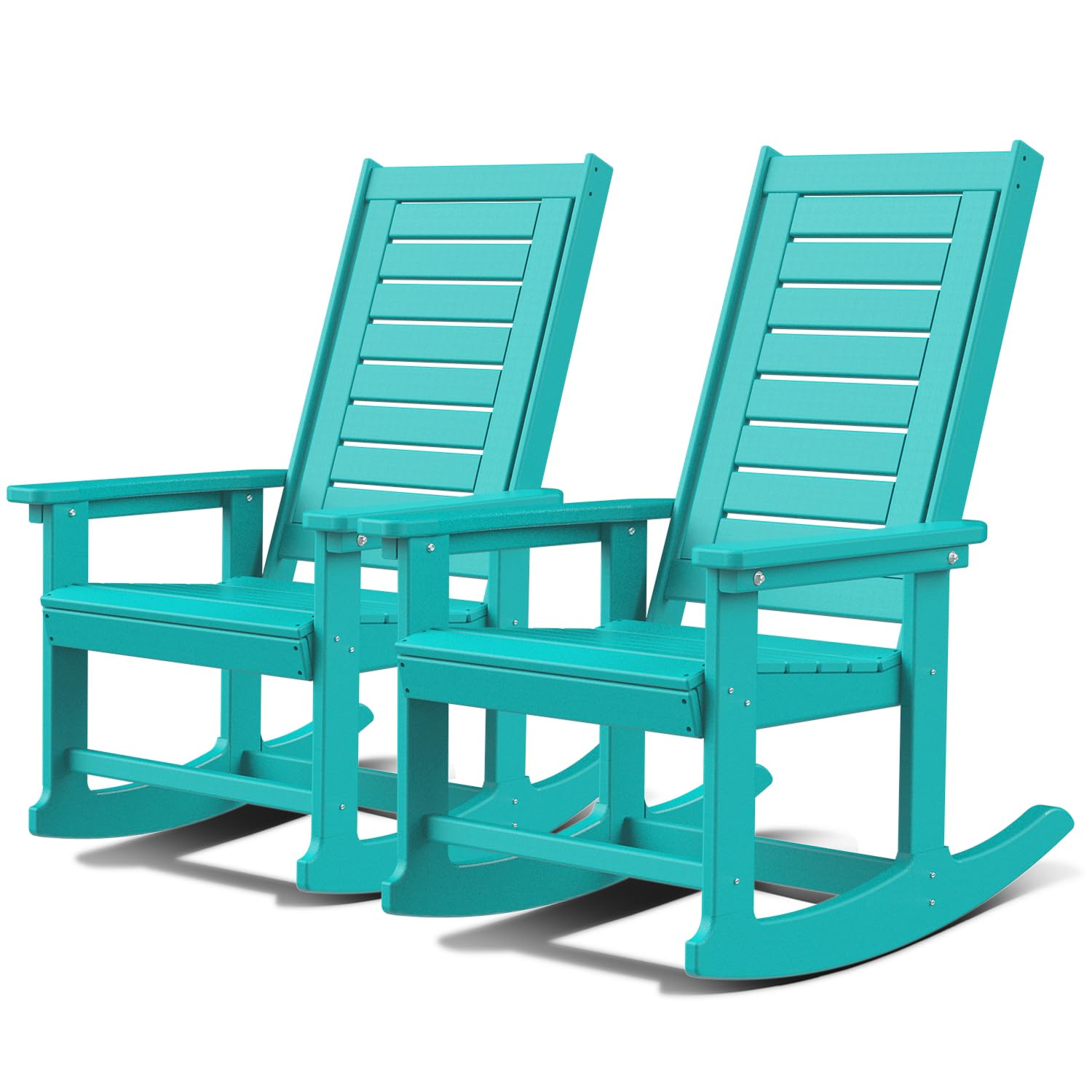 GREENVINES Outdoor Rocking Chairs | Set of 2 | Porch Rocker | HDPE Plastic | Black | Oversized Rockers | High Back | Big & Tall | Ladder Back | for Patio Outside Backyard Balcony