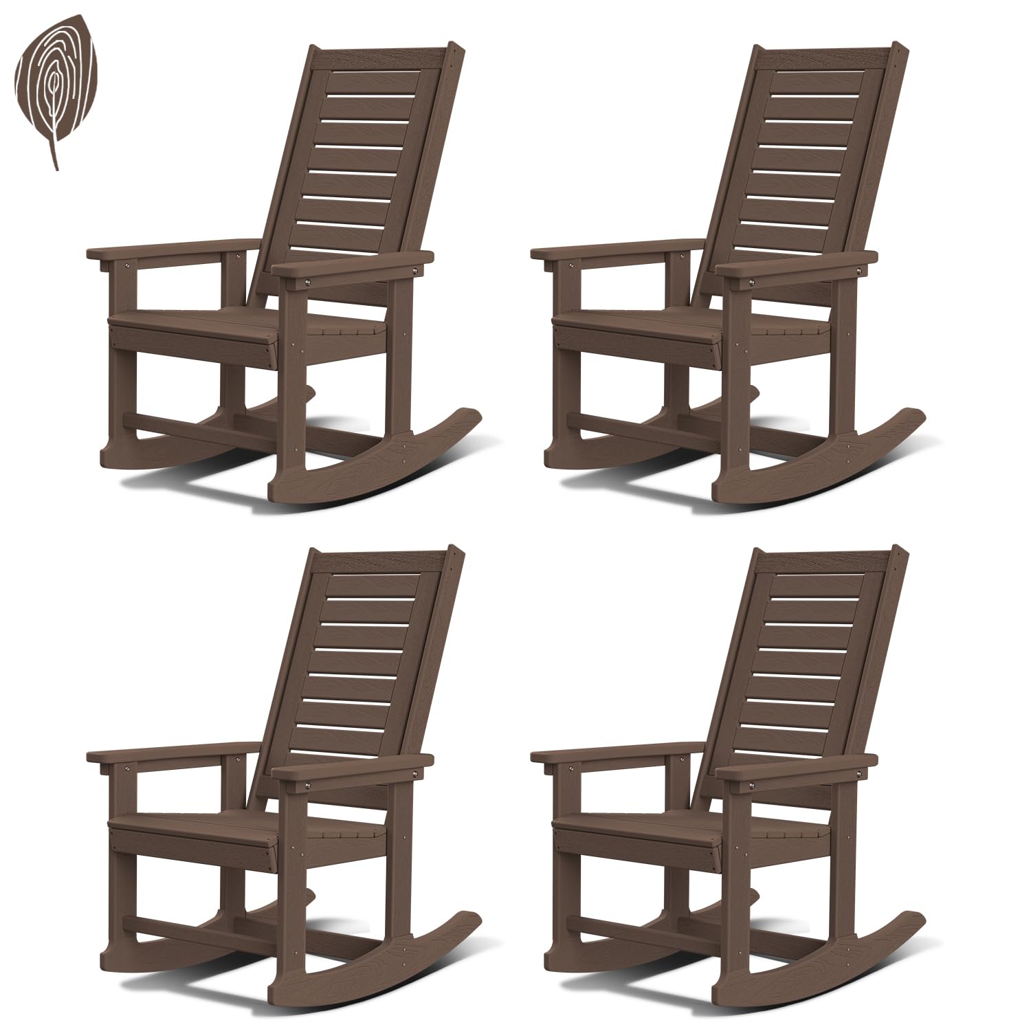 GREENVINES Outdoor Rocking Chairs | Set of 2 | Porch Rocker | HDPE Plastic | Black | Oversized Rockers | High Back | Big & Tall | Ladder Back | for Patio Outside Backyard Balcony