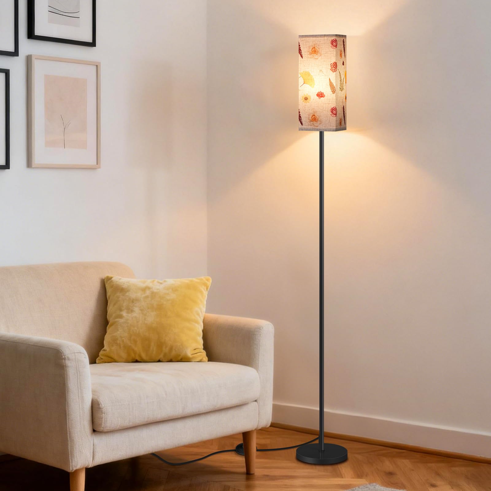 Set of 2 Floor Lamps for Living Room, Modern Tall Standing Lamps with Foot Switches, Bulb Not Included, 64.6'', for Living Room, Bedroom, Kids Room, ETL Listed, Beige and Black E07LDP205W1