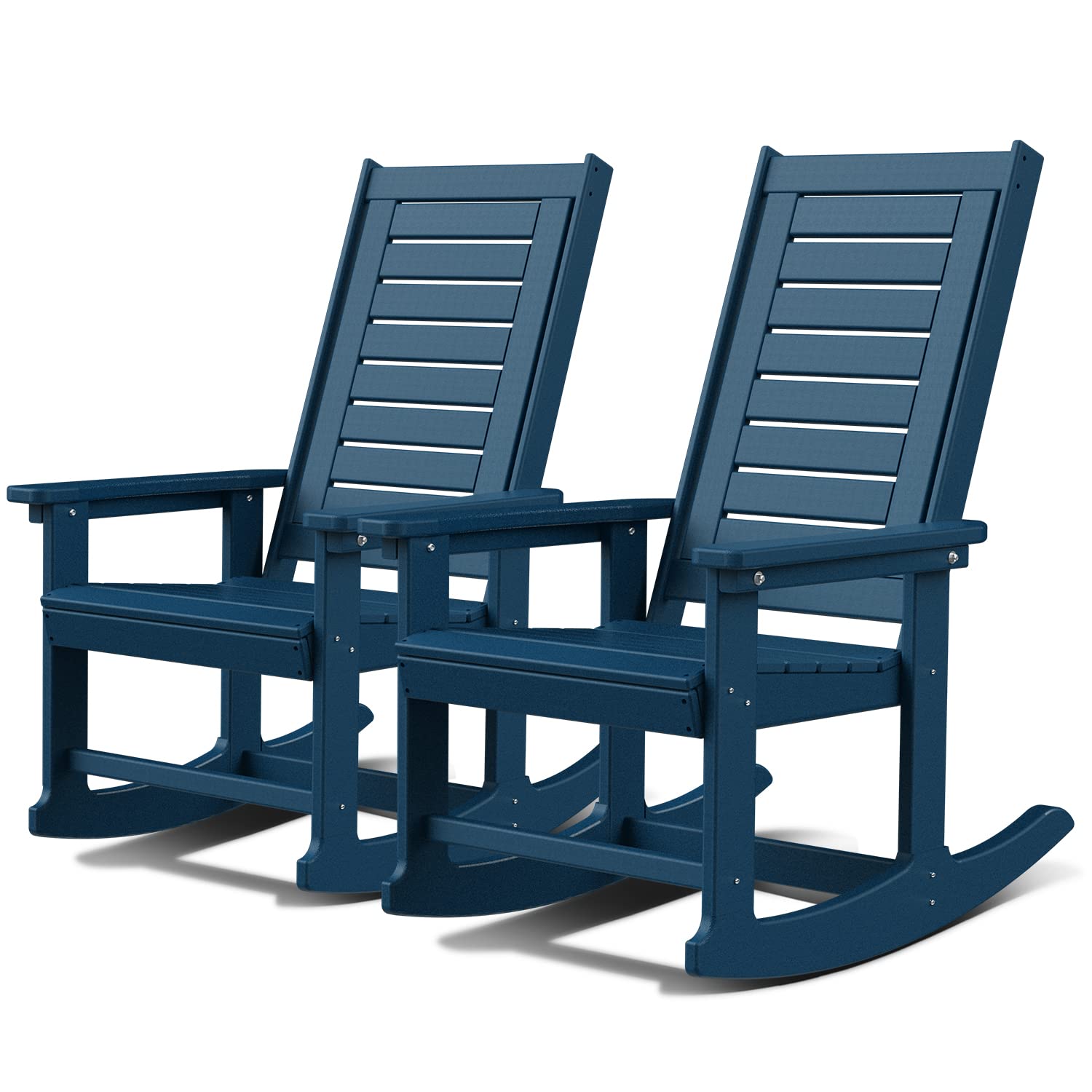 GREENVINES Outdoor Rocking Chairs | Set of 2 | Porch Rocker | HDPE Plastic | Black | Oversized Rockers | High Back | Big & Tall | Ladder Back | for Patio Outside Backyard Balcony