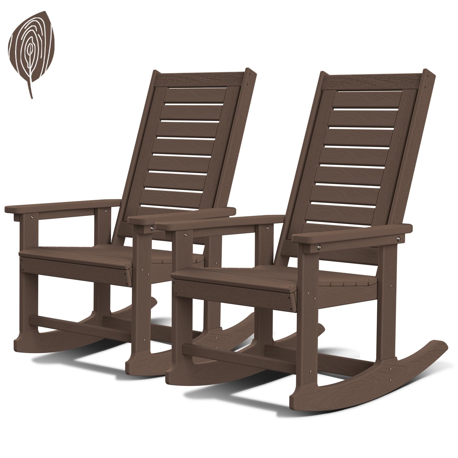 GREENVINES Outdoor Rocking Chairs | Set of 2 | Porch Rocker | HDPE Plastic | Black | Oversized Rockers | High Back | Big & Tall | Ladder Back | for Patio Outside Backyard Balcony