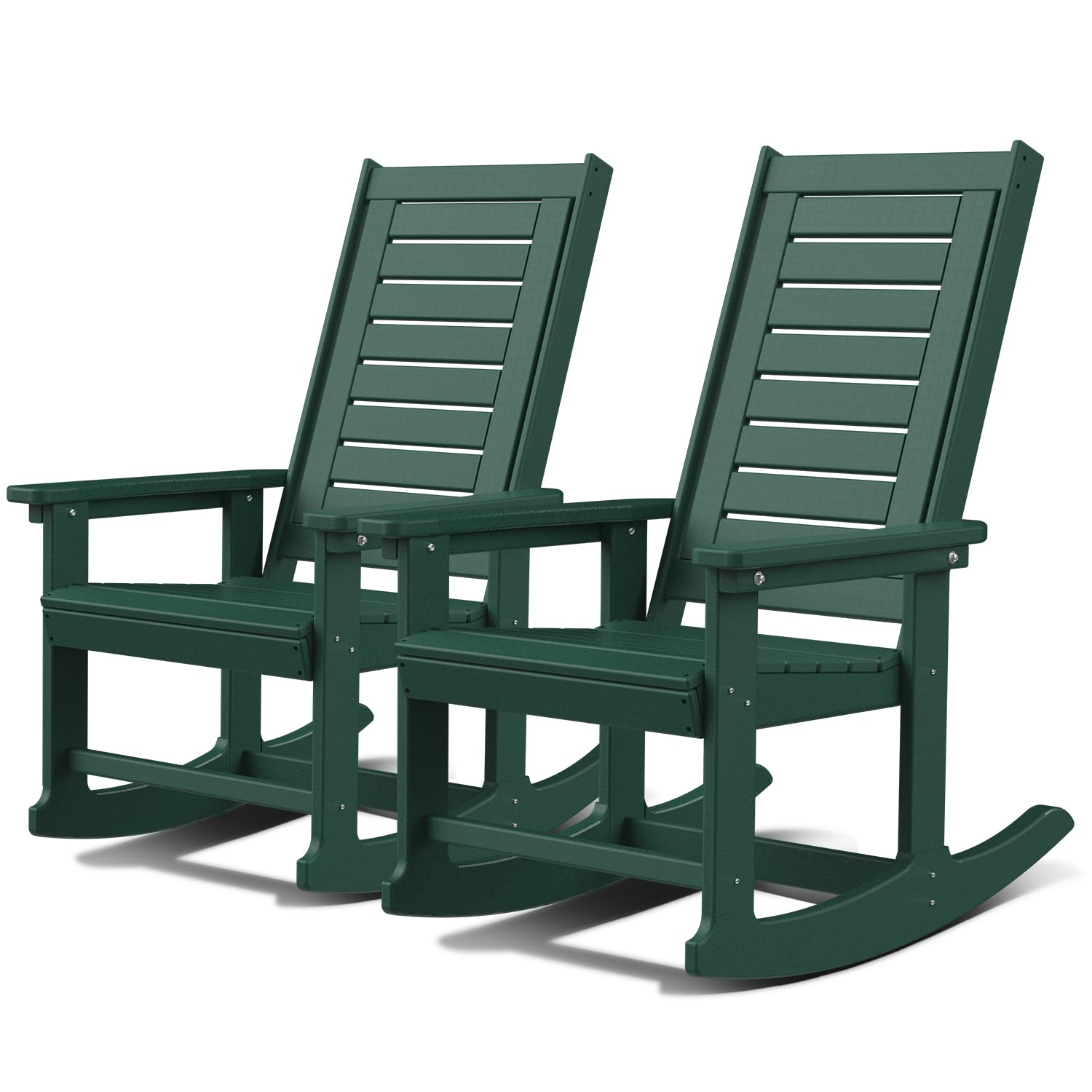 GREENVINES Outdoor Rocking Chairs | Set of 2 | Porch Rocker | HDPE Plastic | Black | Oversized Rockers | High Back | Big & Tall | Ladder Back | for Patio Outside Backyard Balcony