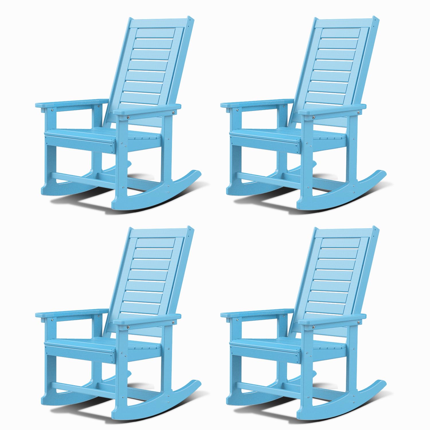 GREENVINES Outdoor Rocking Chairs | Set of 2 | Porch Rocker | HDPE Plastic | Black | Oversized Rockers | High Back | Big & Tall | Ladder Back | for Patio Outside Backyard Balcony