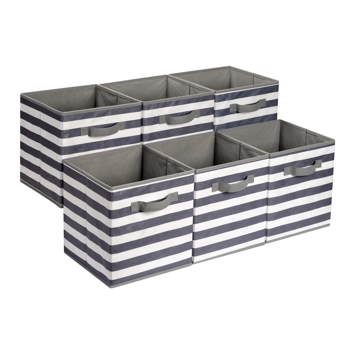 Amazon Basics Collapsible Fabric Storage Bins Organizer with Handles, Sturdy, Foldable, 10.5" x 10.5" x 11", Black, 6-Pack