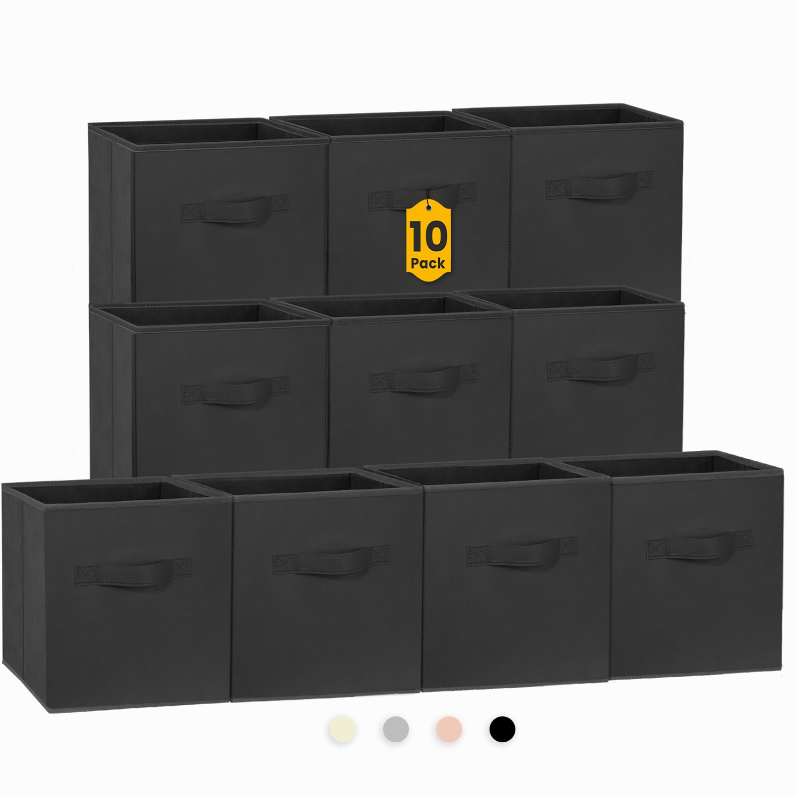 Criusia Storage Cubes, 11 Inch Clothes Storage Bins for Shelves Closet (10 Pack), Fabric Collapsible Storage Bins with Dual Handles, Cubby Storage Baskets Boxes, College Dorm Room Essentials (Black)