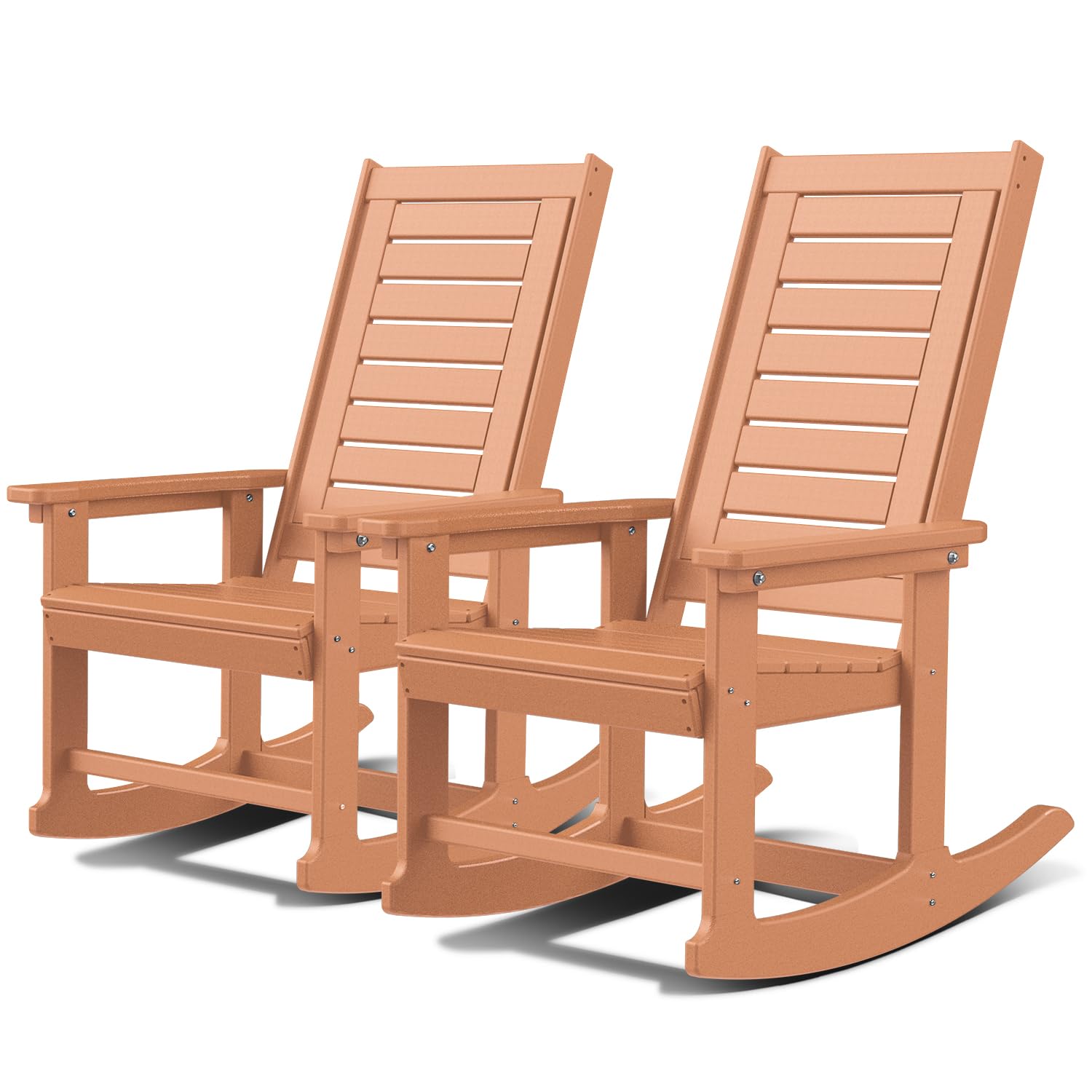 GREENVINES Outdoor Rocking Chairs | Set of 2 | Porch Rocker | HDPE Plastic | Black | Oversized Rockers | High Back | Big & Tall | Ladder Back | for Patio Outside Backyard Balcony