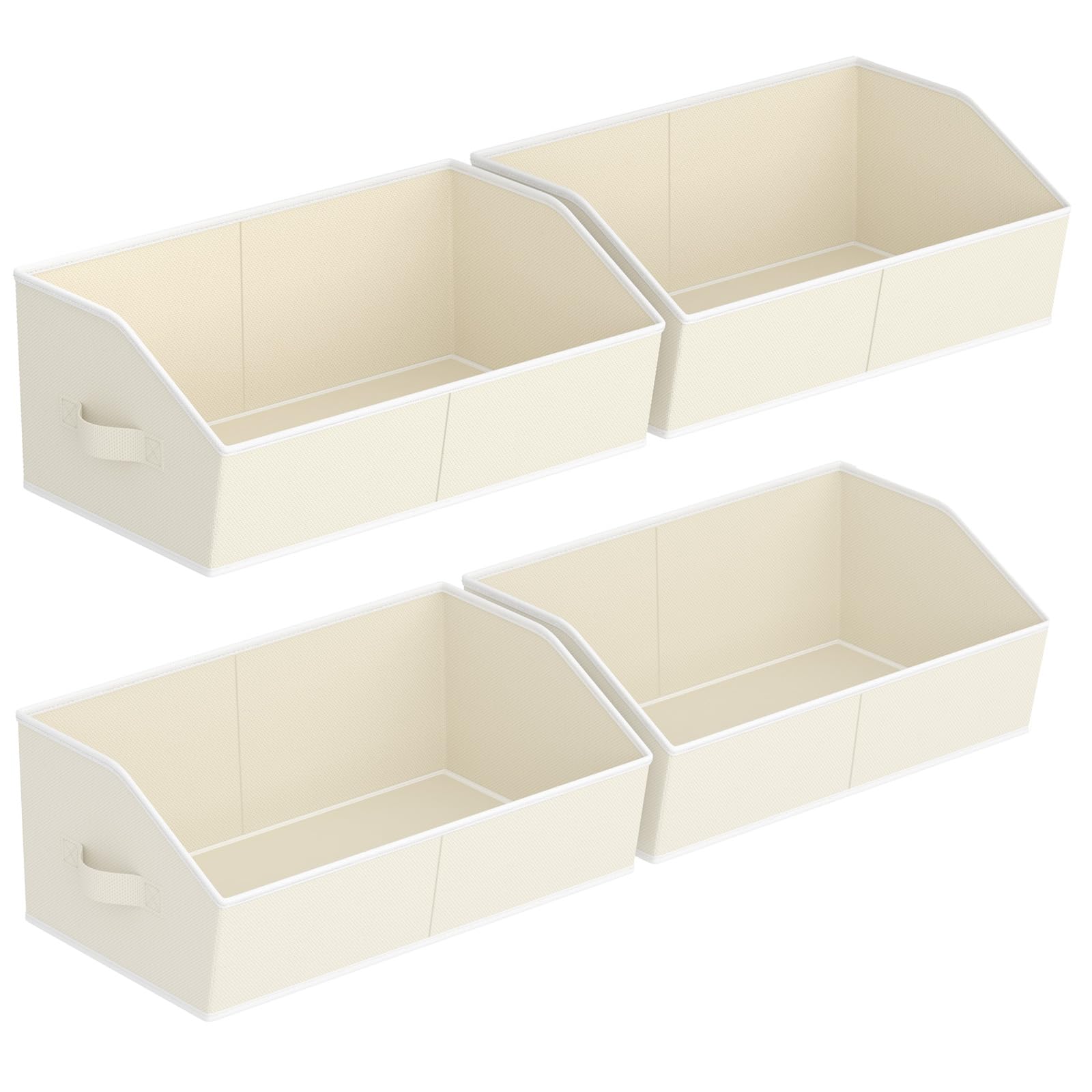 Closet Organizers Bins 6 Packs - Large Closet Shelf Organizer with Handles, Fabric Trapezoid Storage Bins, Collapsible Storage Cubes for Clothes, Towels, Light Gray