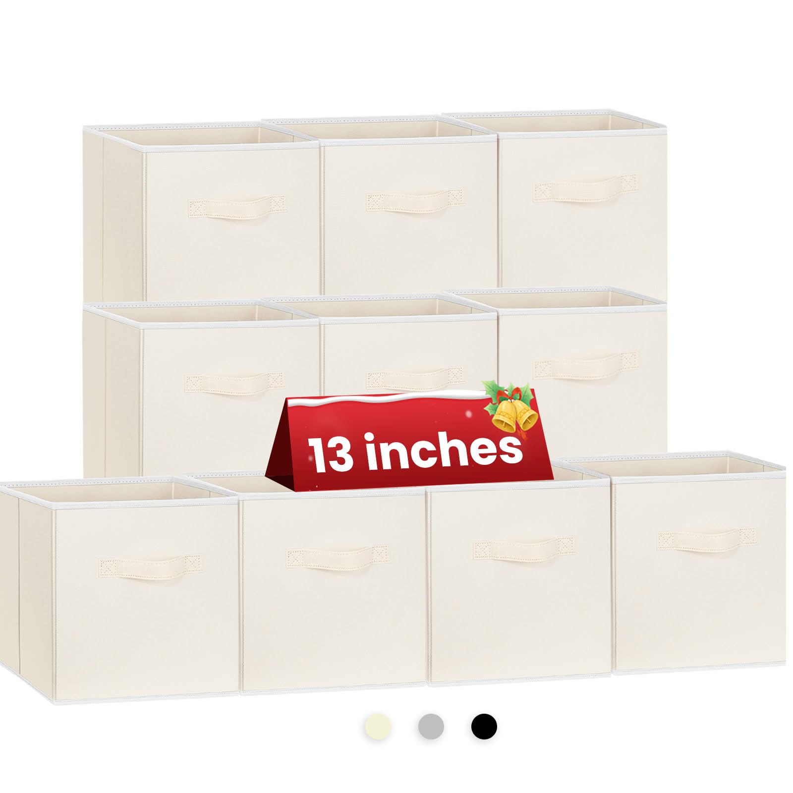 Criusia Storage Cubes, 11 Inch Clothes Storage Bins for Shelves Closet (10 Pack), Fabric Collapsible Storage Bins with Dual Handles, Cubby Storage Baskets Boxes, College Dorm Room Essentials (Black)