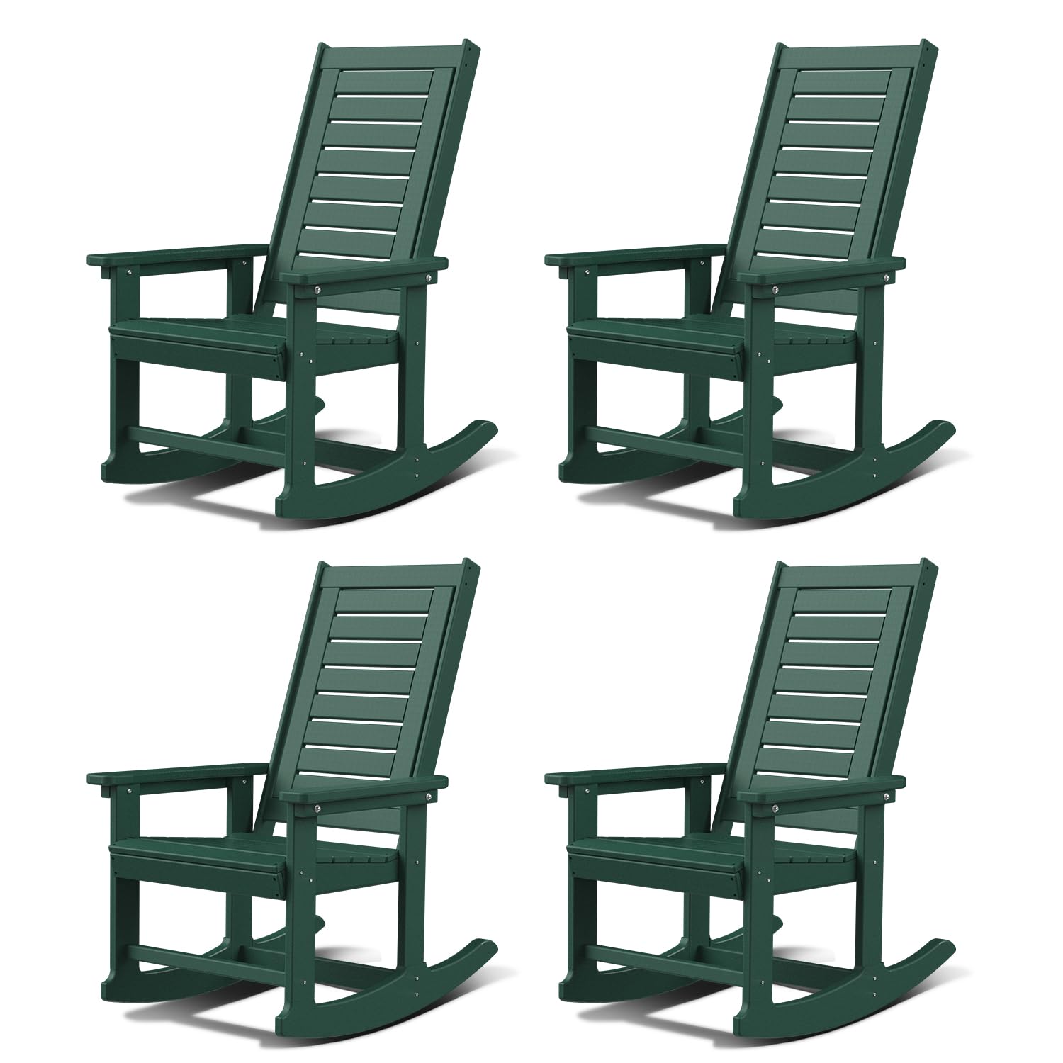 GREENVINES Outdoor Rocking Chairs | Set of 2 | Porch Rocker | HDPE Plastic | Black | Oversized Rockers | High Back | Big & Tall | Ladder Back | for Patio Outside Backyard Balcony