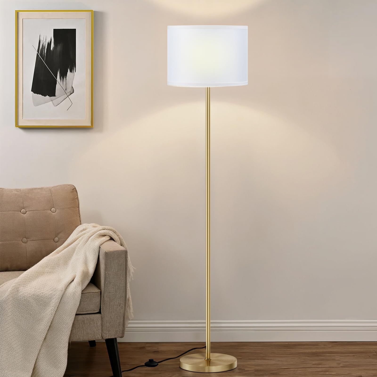 Ambimall 60'' Modern Floor Lamp Set of 2, 2PK Tall Lamps for Living Room Bedroom, Beige Shade with Black Pole(Without Bulb)