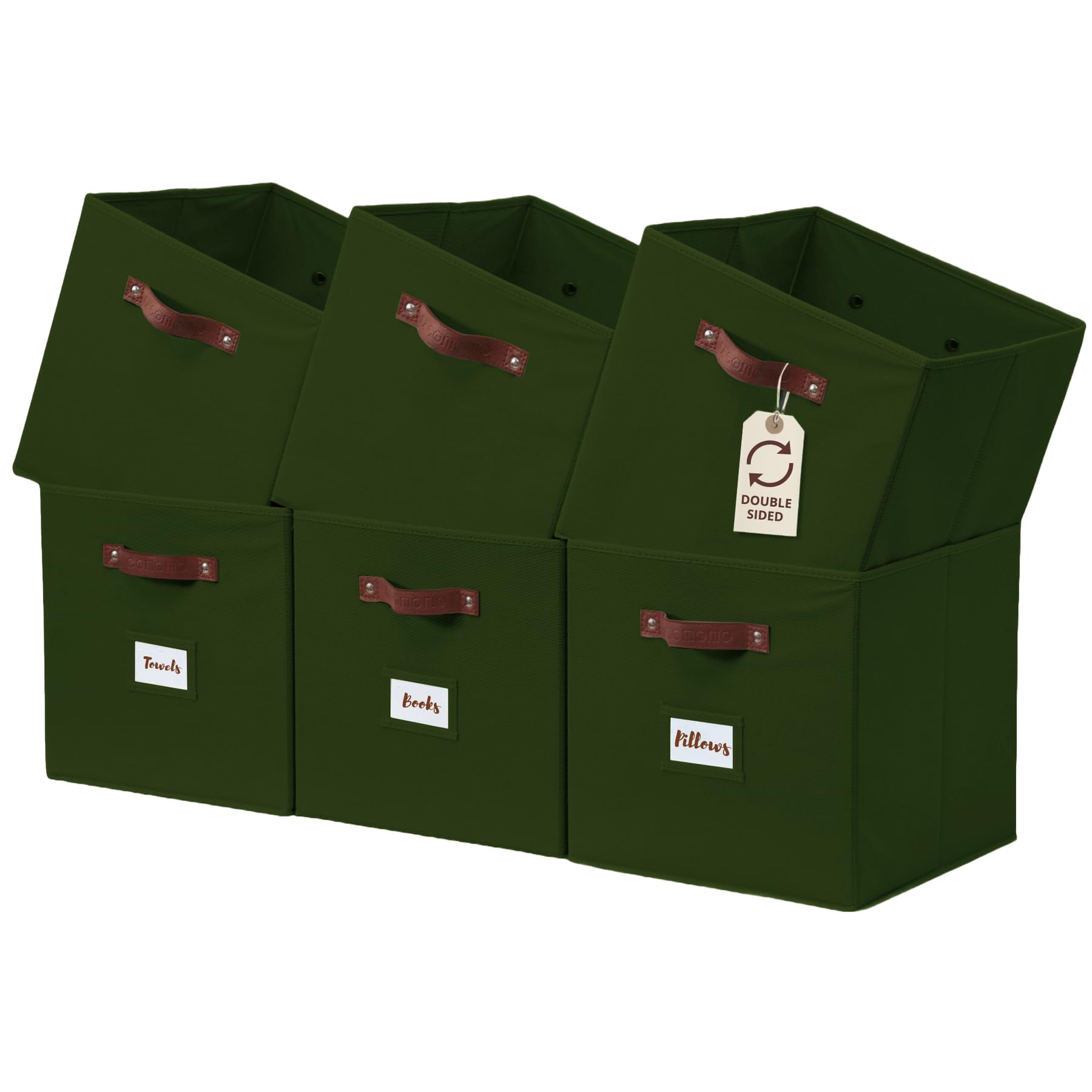 DECOMOMO Storage Bins, Cube Storage Bin with Labels, Fabric Storage Cubes for Shelves (10.5" x 11" / 6pcs, Sage Green)
