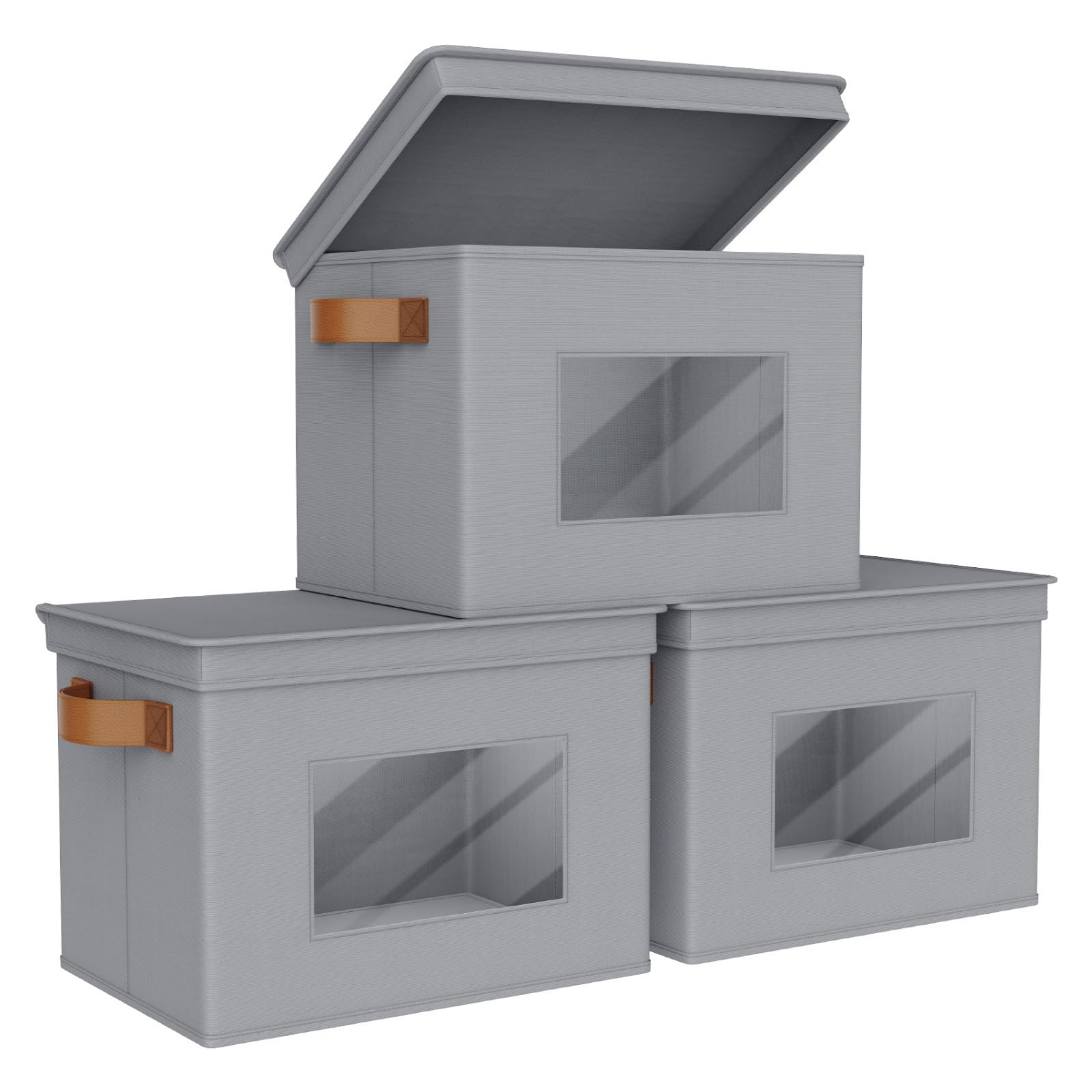 Univivi Fabric Foldable Storage Boxes [4-Pack] Large Collapsible Stackable Storage Bins with Lids, Closet Organizers and Storage Cube Basket for Home, Office, Bedroom (Gray, 17“ x 12” x 12")