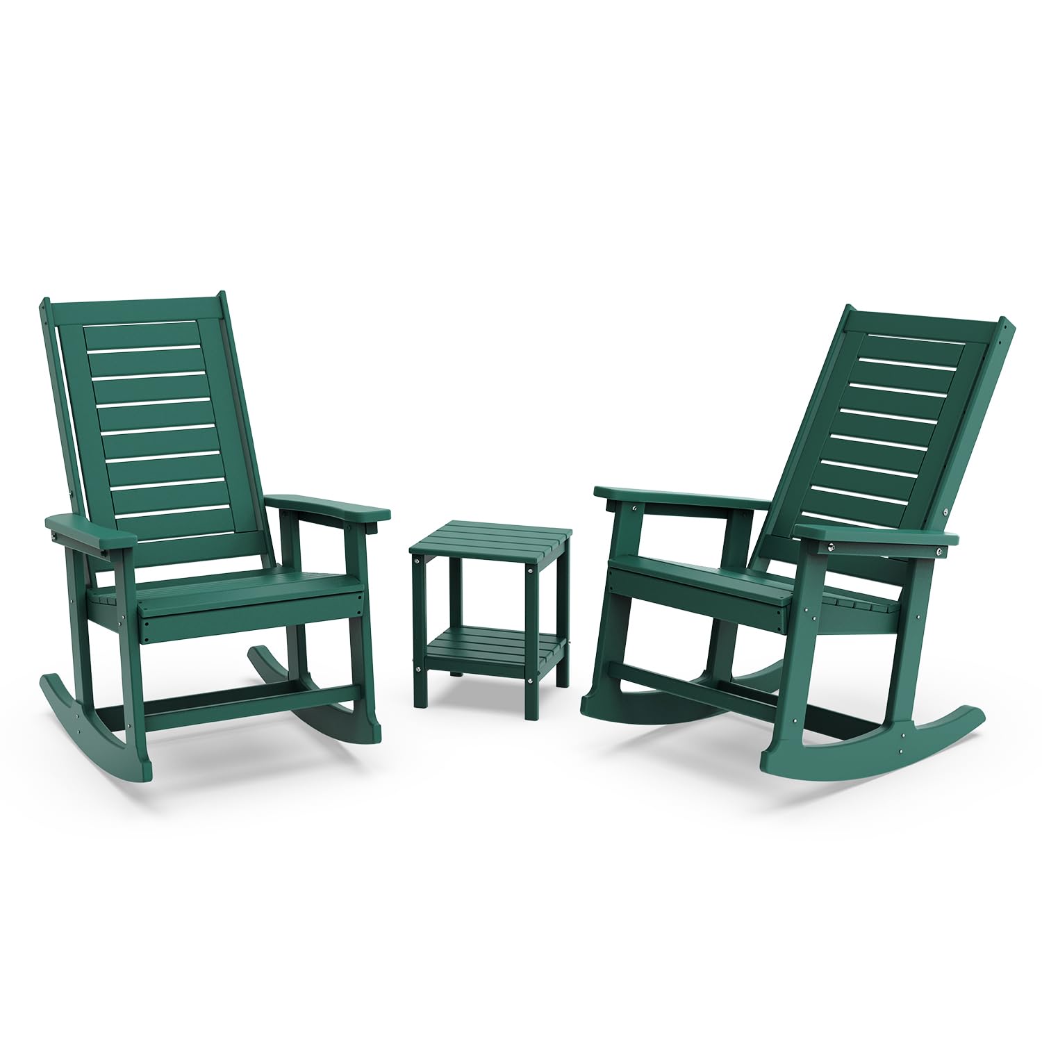 GREENVINES Outdoor Rocking Chairs | Set of 2 | Porch Rocker | HDPE Plastic | Black | Oversized Rockers | High Back | Big & Tall | Ladder Back | for Patio Outside Backyard Balcony