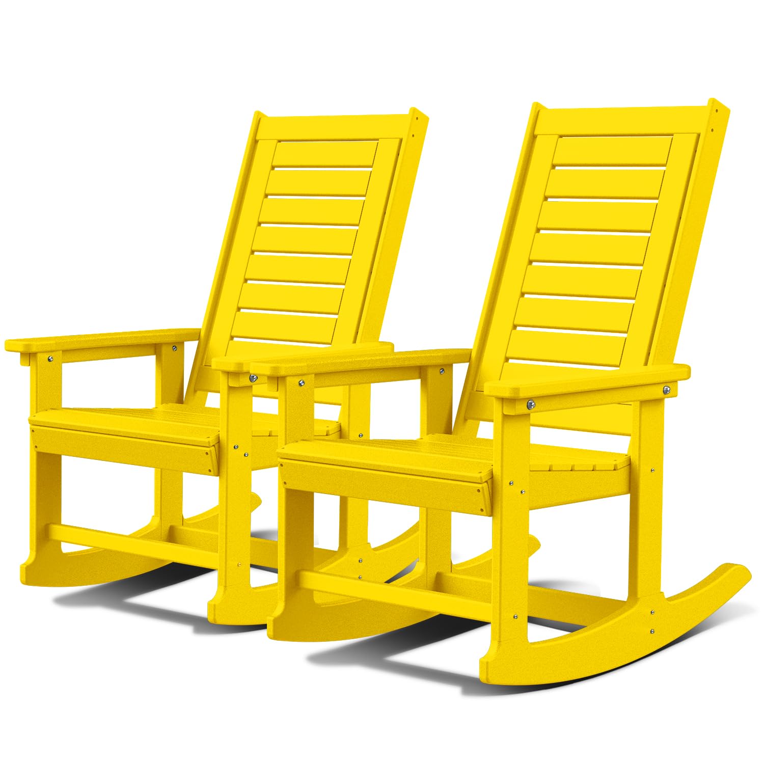 GREENVINES Outdoor Rocking Chairs | Set of 2 | Porch Rocker | HDPE Plastic | Black | Oversized Rockers | High Back | Big & Tall | Ladder Back | for Patio Outside Backyard Balcony