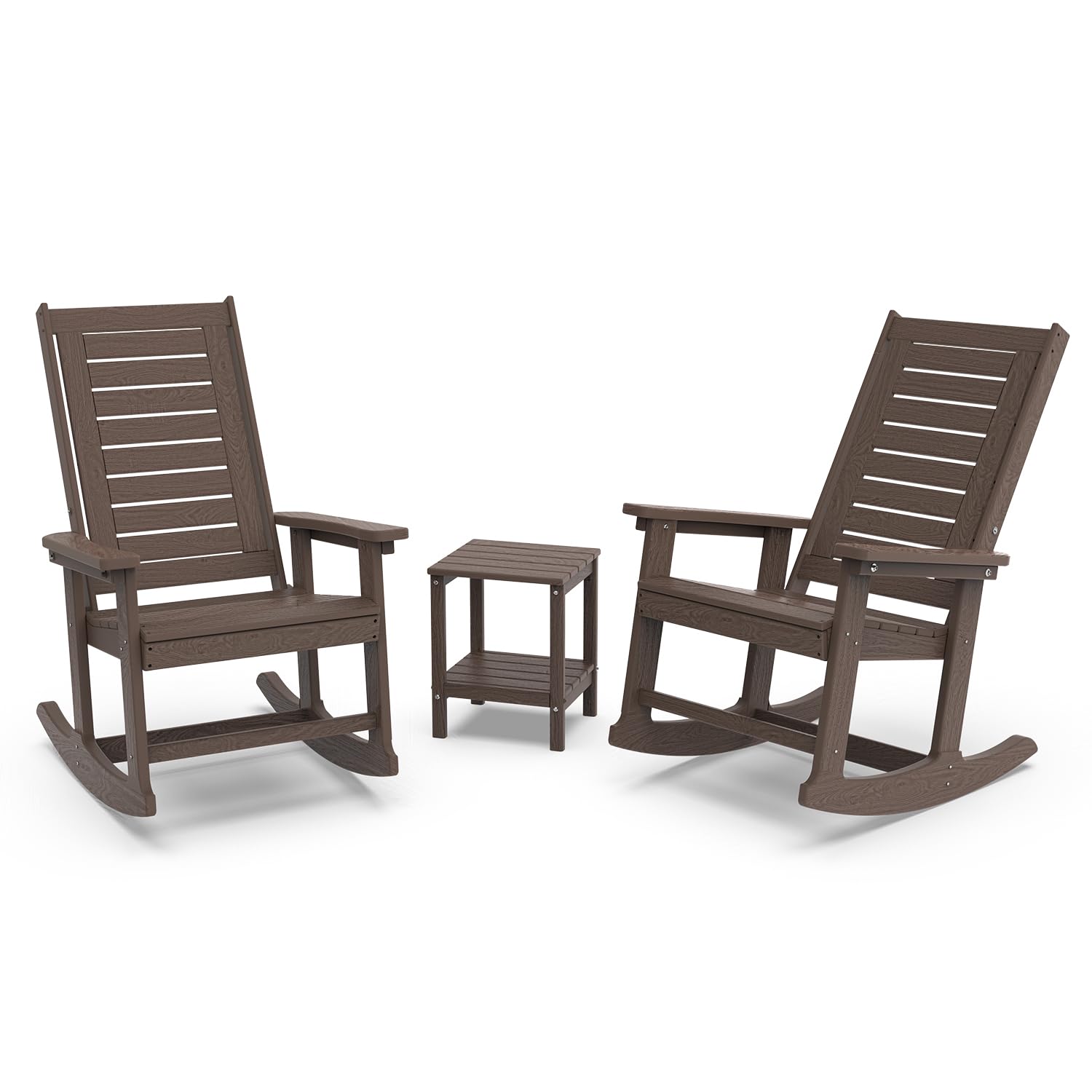 GREENVINES Outdoor Rocking Chairs | Set of 2 | Porch Rocker | HDPE Plastic | Black | Oversized Rockers | High Back | Big & Tall | Ladder Back | for Patio Outside Backyard Balcony