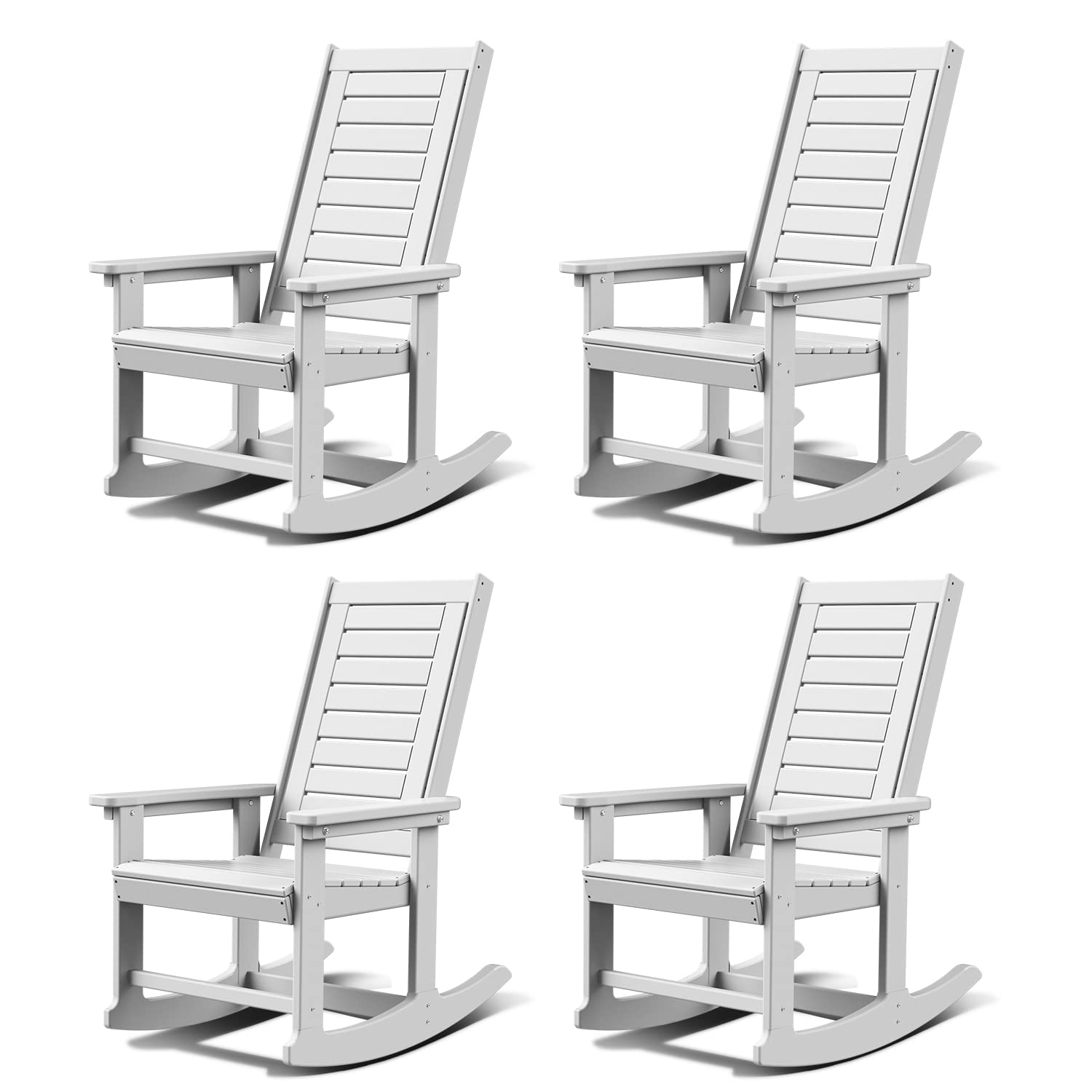 GREENVINES Outdoor Rocking Chairs | Set of 2 | Porch Rocker | HDPE Plastic | Black | Oversized Rockers | High Back | Big & Tall | Ladder Back | for Patio Outside Backyard Balcony