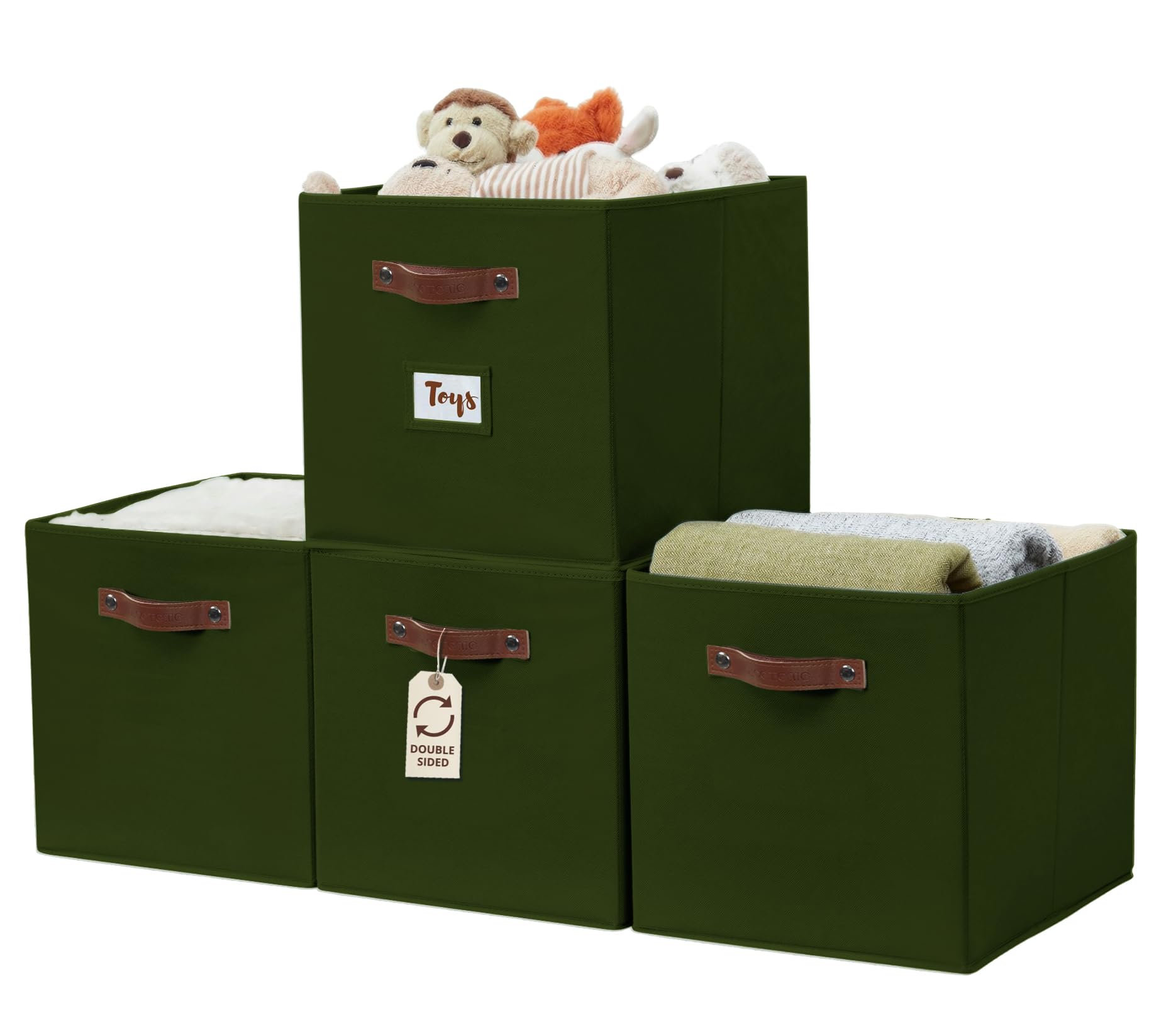 DECOMOMO Storage Bins, Cube Storage Bin with Labels, Fabric Storage Cubes for Shelves (10.5" x 11" / 6pcs, Sage Green)