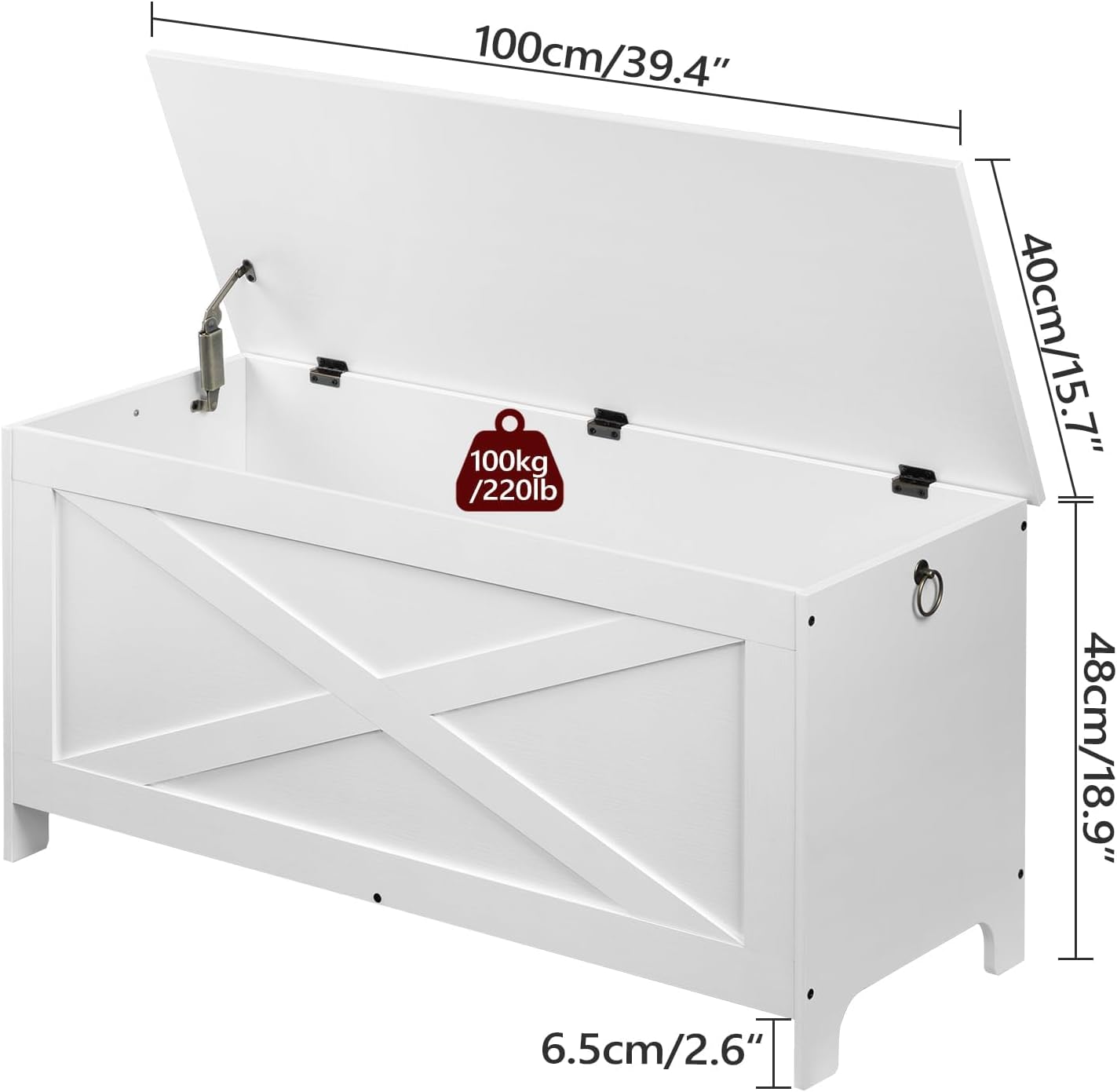 39.4" Toy Chest, Sturdy Entryway Storage Chest with Safety Hinges, Retro Toy Box, Wooden Look Accent Furniture for Living Room, Bedroom, White SCWT48101Z1