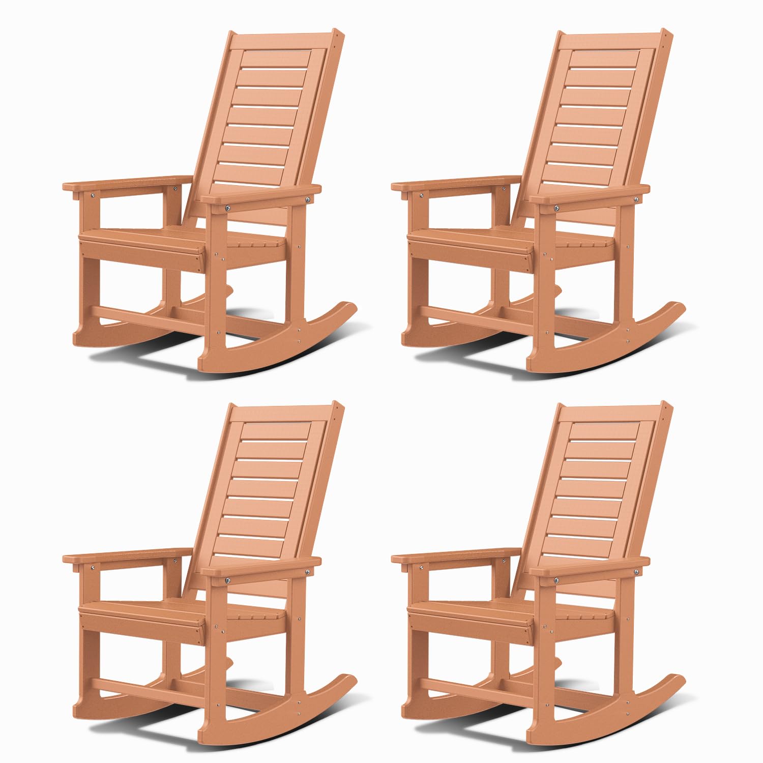 GREENVINES Outdoor Rocking Chairs | Set of 2 | Porch Rocker | HDPE Plastic | Black | Oversized Rockers | High Back | Big & Tall | Ladder Back | for Patio Outside Backyard Balcony