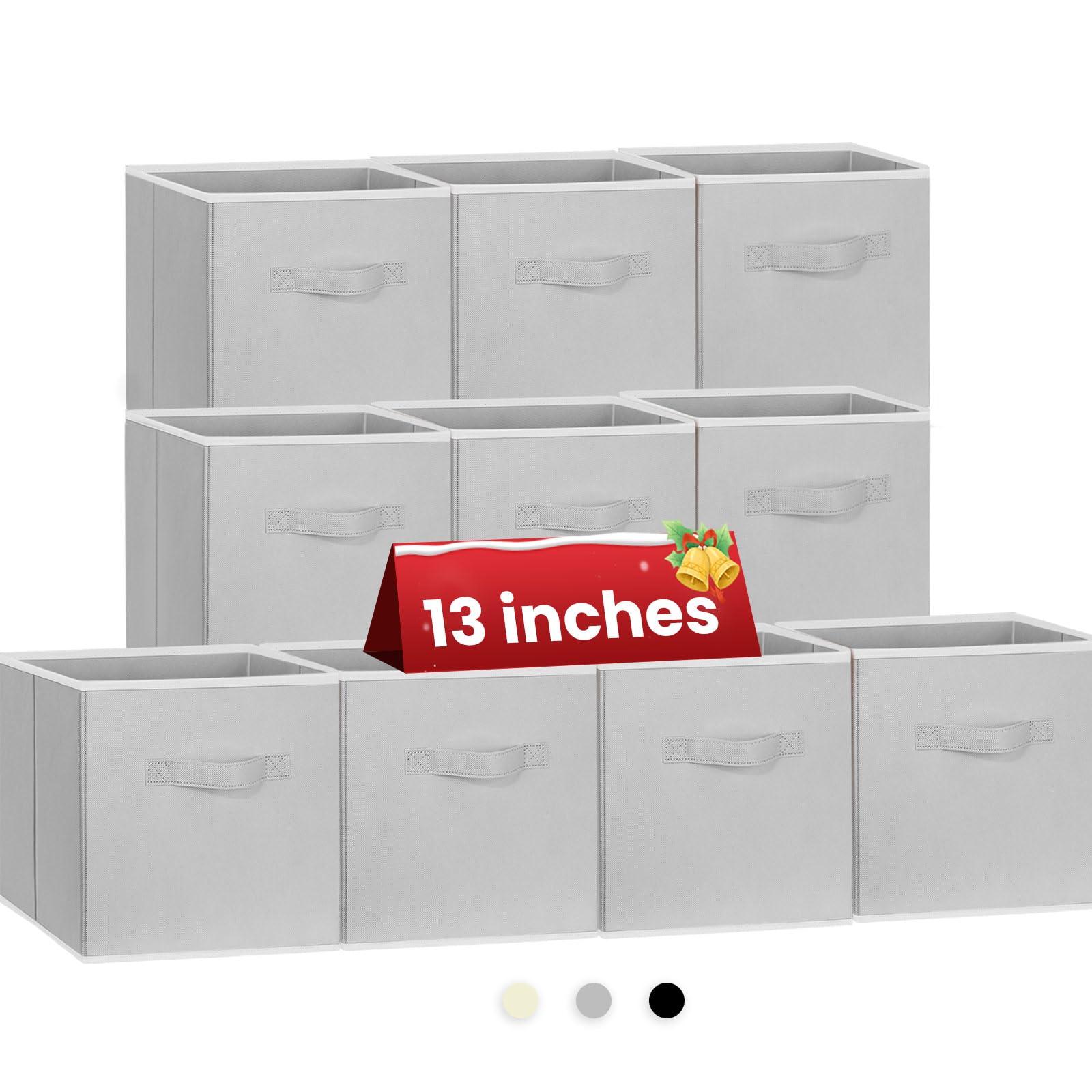 Criusia Storage Cubes, 11 Inch Clothes Storage Bins for Shelves Closet (10 Pack), Fabric Collapsible Storage Bins with Dual Handles, Cubby Storage Baskets Boxes, College Dorm Room Essentials (Black)