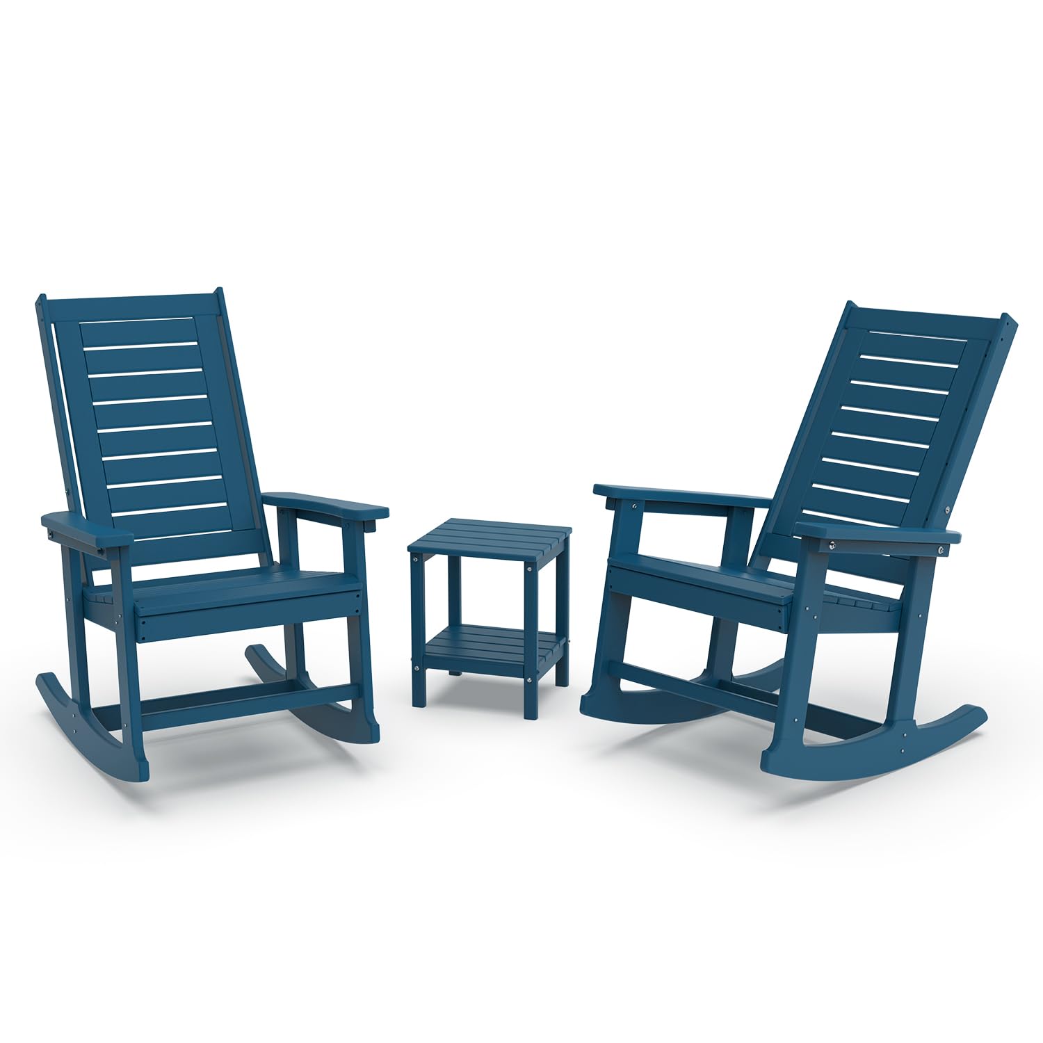 GREENVINES Outdoor Rocking Chairs | Set of 2 | Porch Rocker | HDPE Plastic | Black | Oversized Rockers | High Back | Big & Tall | Ladder Back | for Patio Outside Backyard Balcony