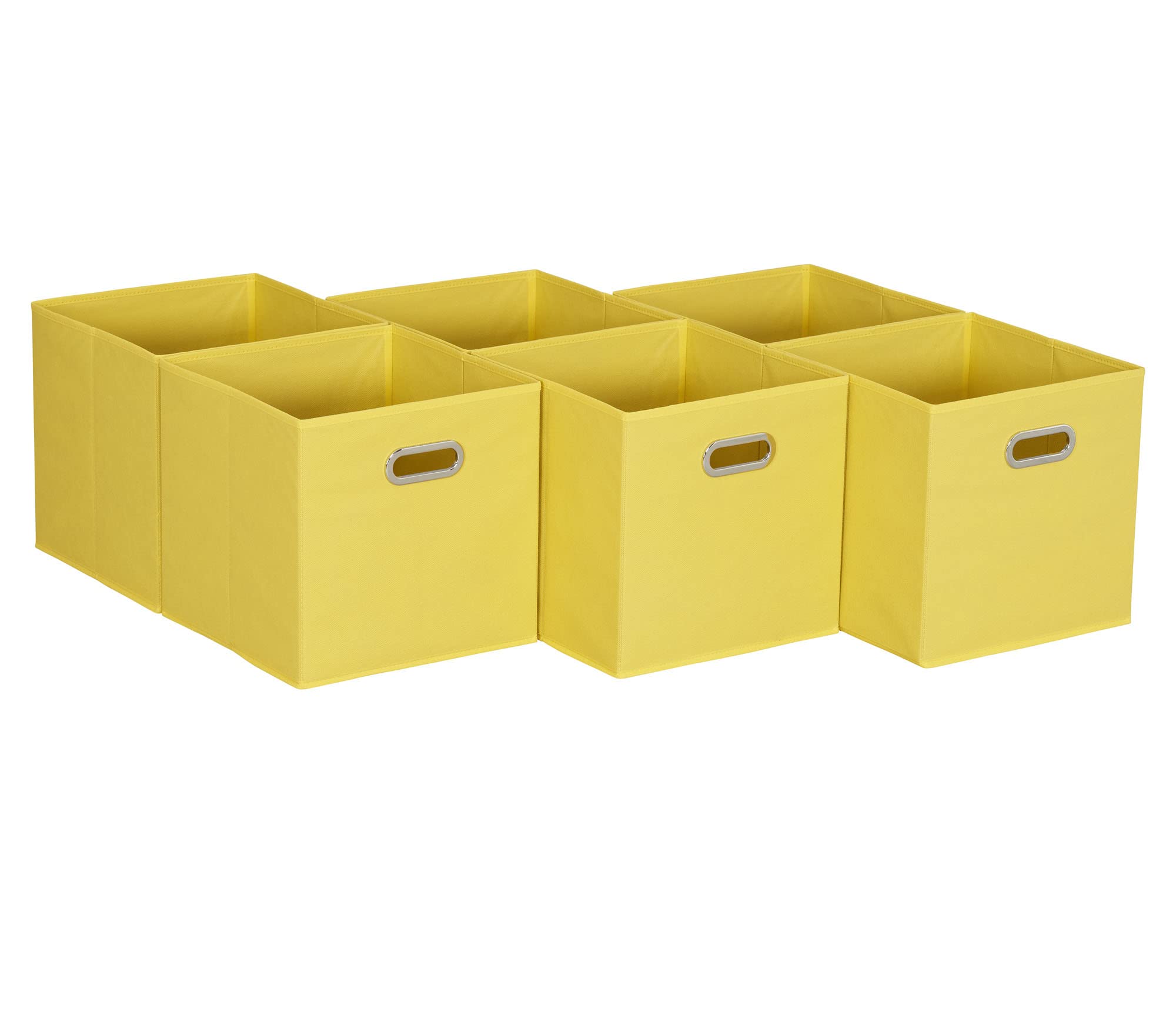 Household Essentials Foldable Fabric Storage Bins 6 Piece Set, Strong Poly-Woven Fabric, Sturdy Chipboard Sides, Grommet Front Handle, Stackable and Foldable, Classic Design, Black