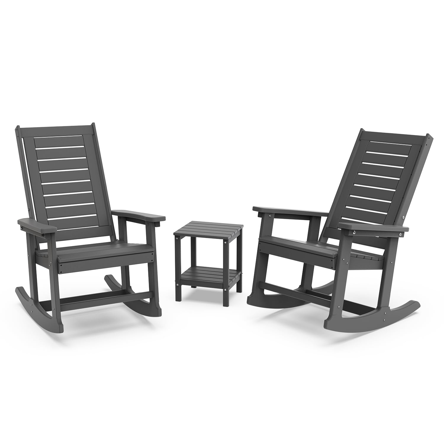 GREENVINES Outdoor Rocking Chairs | Set of 2 | Porch Rocker | HDPE Plastic | Black | Oversized Rockers | High Back | Big & Tall | Ladder Back | for Patio Outside Backyard Balcony
