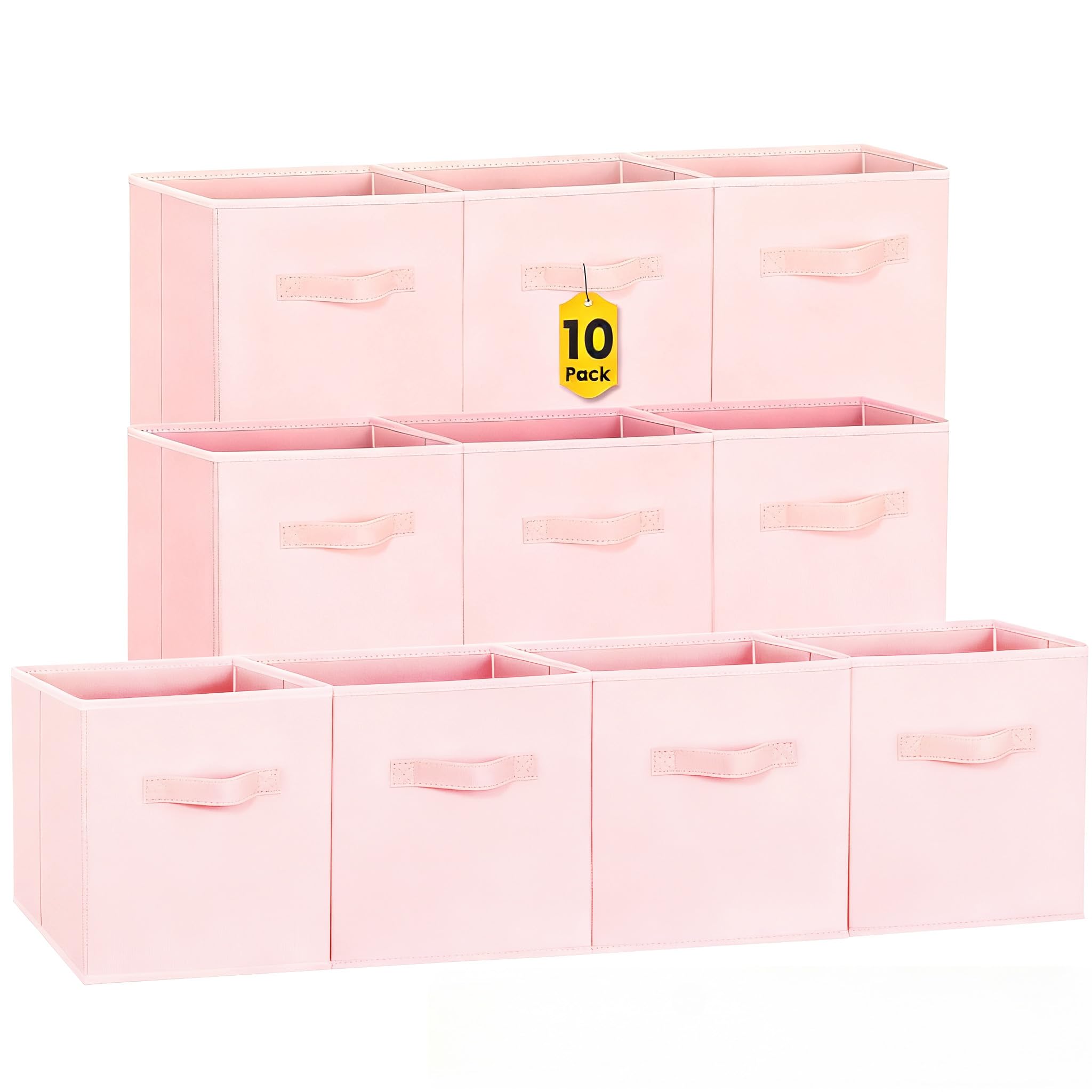 Criusia Storage Cubes, 11 Inch Clothes Storage Bins for Shelves Closet (10 Pack), Fabric Collapsible Storage Bins with Dual Handles, Cubby Storage Baskets Boxes, College Dorm Room Essentials (Black)