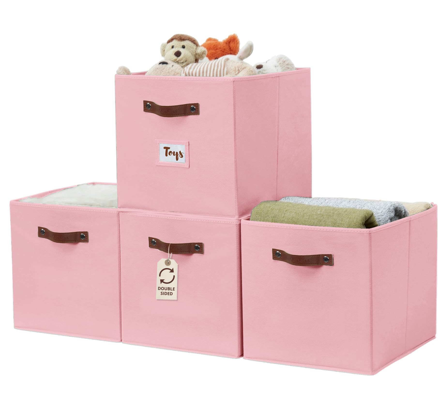 DECOMOMO Storage Bins, Cube Storage Bin with Labels, Fabric Storage Cubes for Shelves (10.5" x 11" / 6pcs, Sage Green)