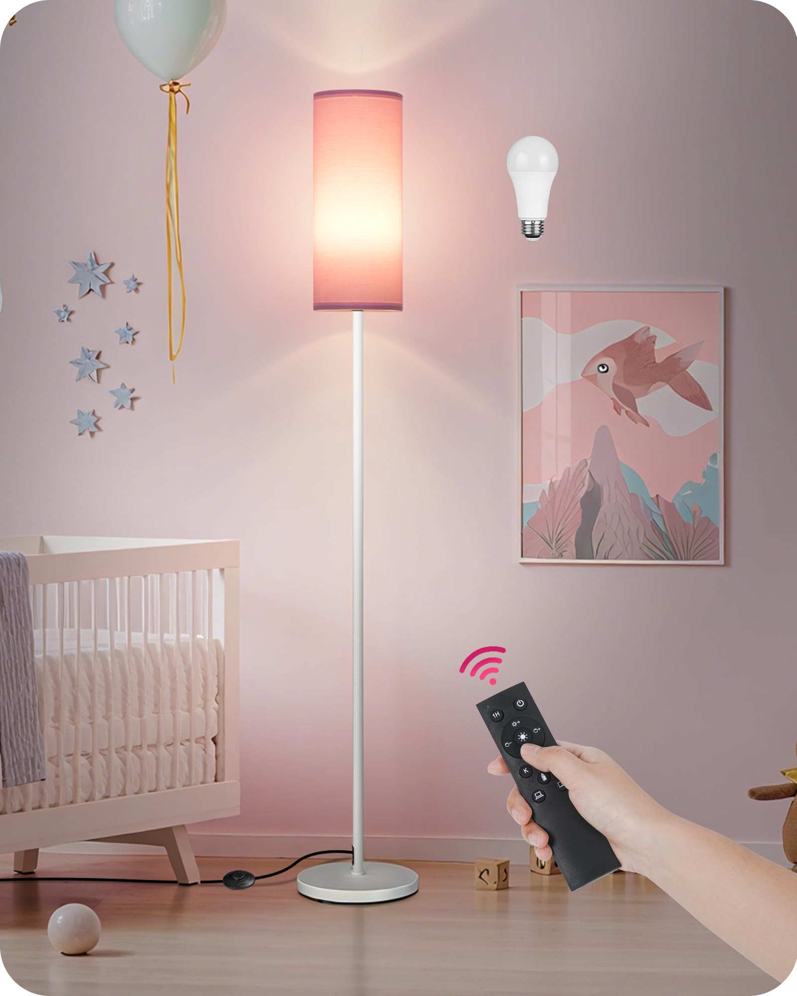 Set of 2 Dimmable Floor Lamps for Living Room with 2 Remotes and Foot Switch, 64.4”Modern Standing Lamp, Corner Lamp for Bedroom, Bulb Included, 3000K-6500K, White and Gold DCW06LDP205W1