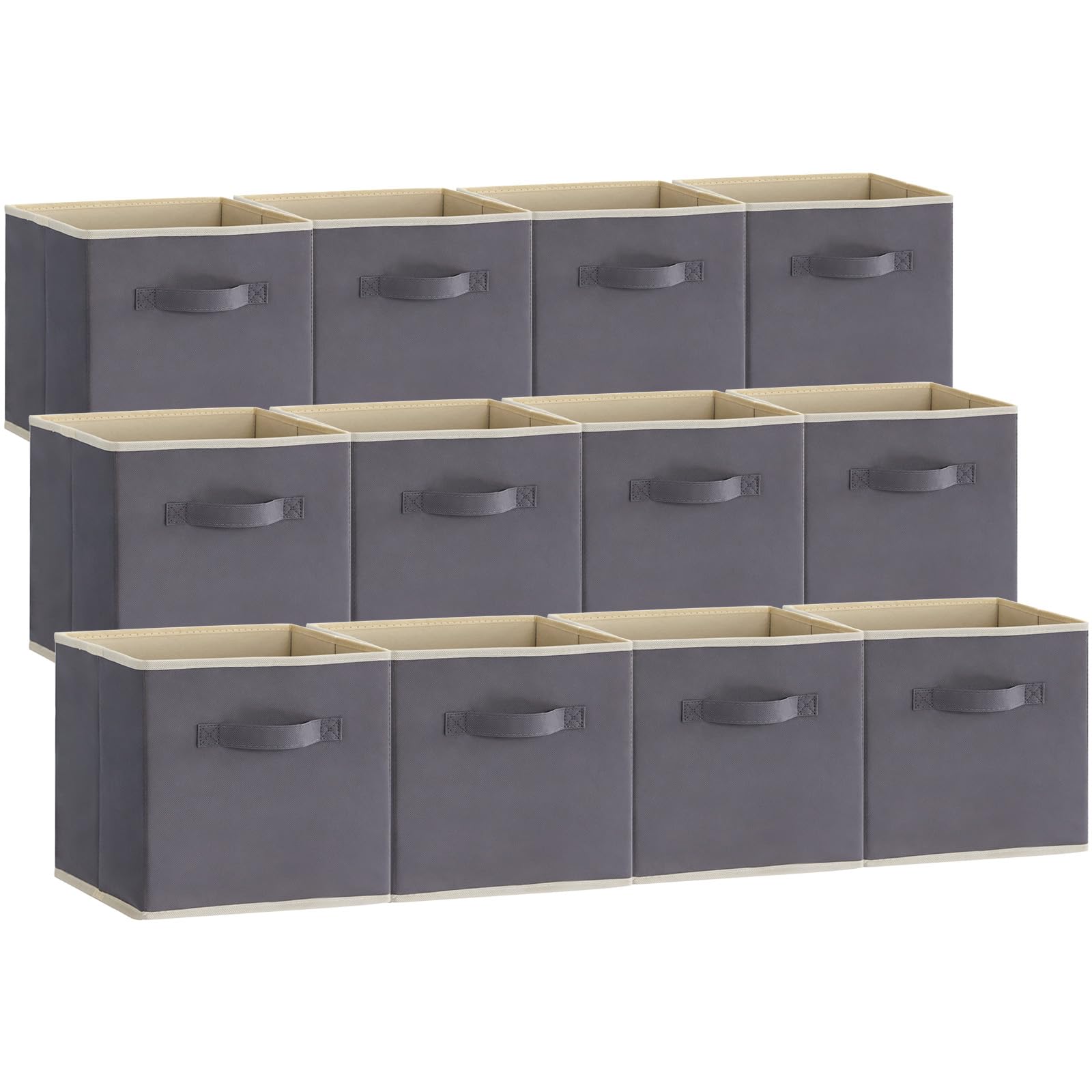 Lifewit Storage Cubes, Foldable Decorative Fabric Storage Baskets for Organizing Home Organizers with Handles for Shelves, Closet, 11 Inch Bins, 18L Gray, 12 Packs